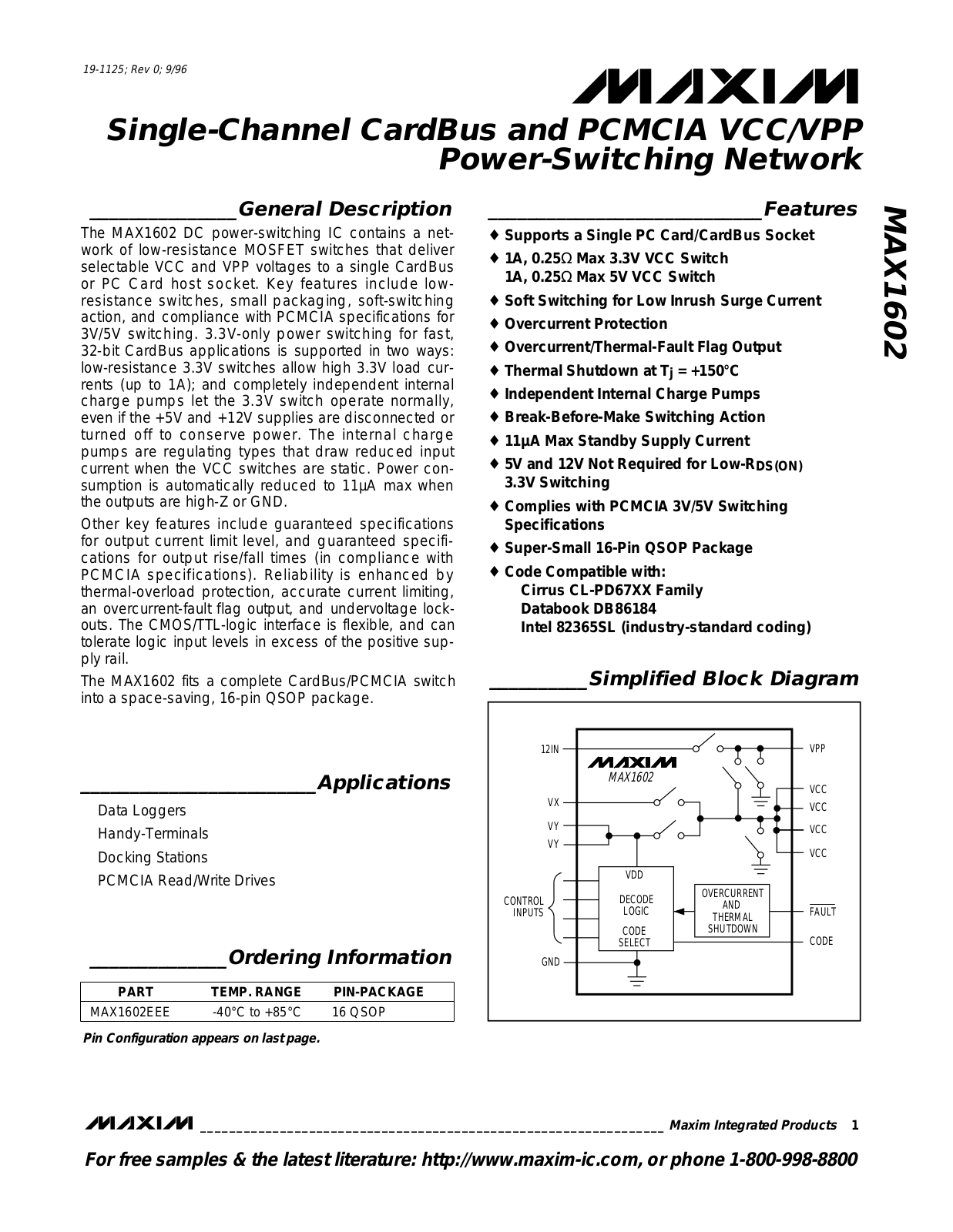 MAXIM MAX1602 Technical data