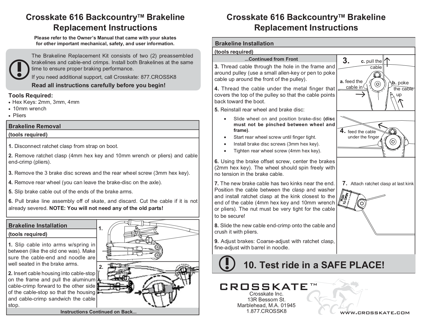 Crosskate BRAKELINE REPLACEMENT User Manual