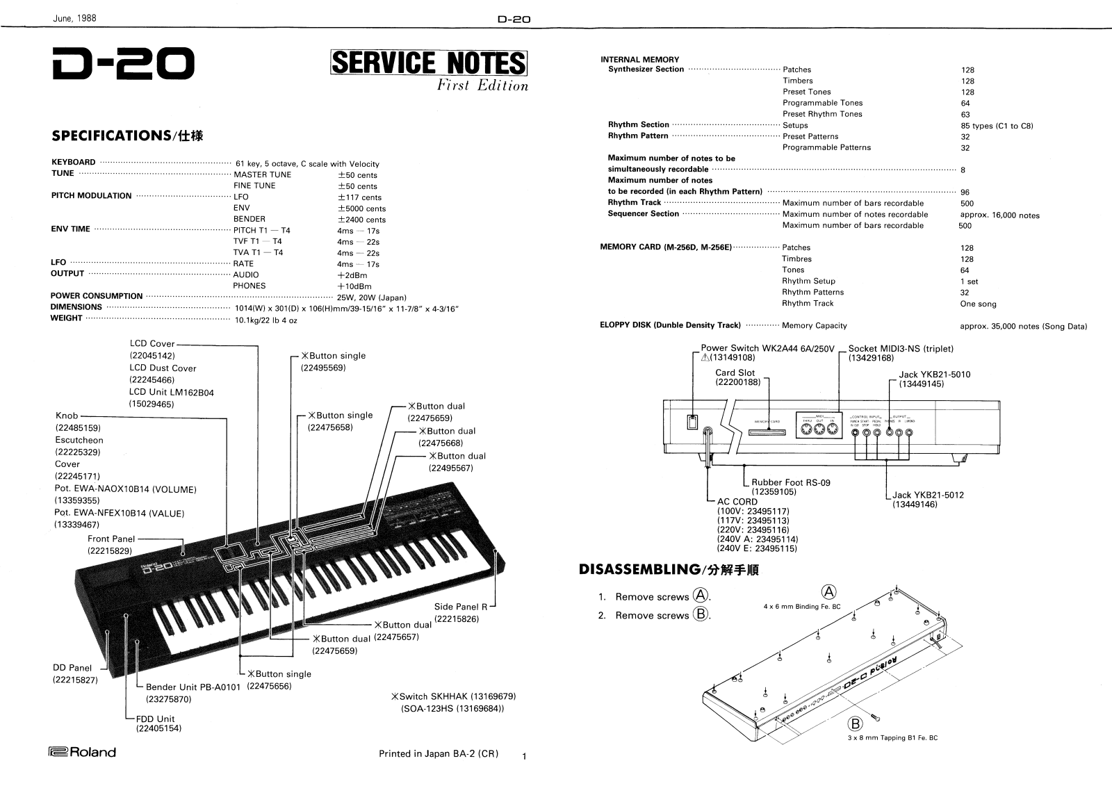 Roland D20 Service manual