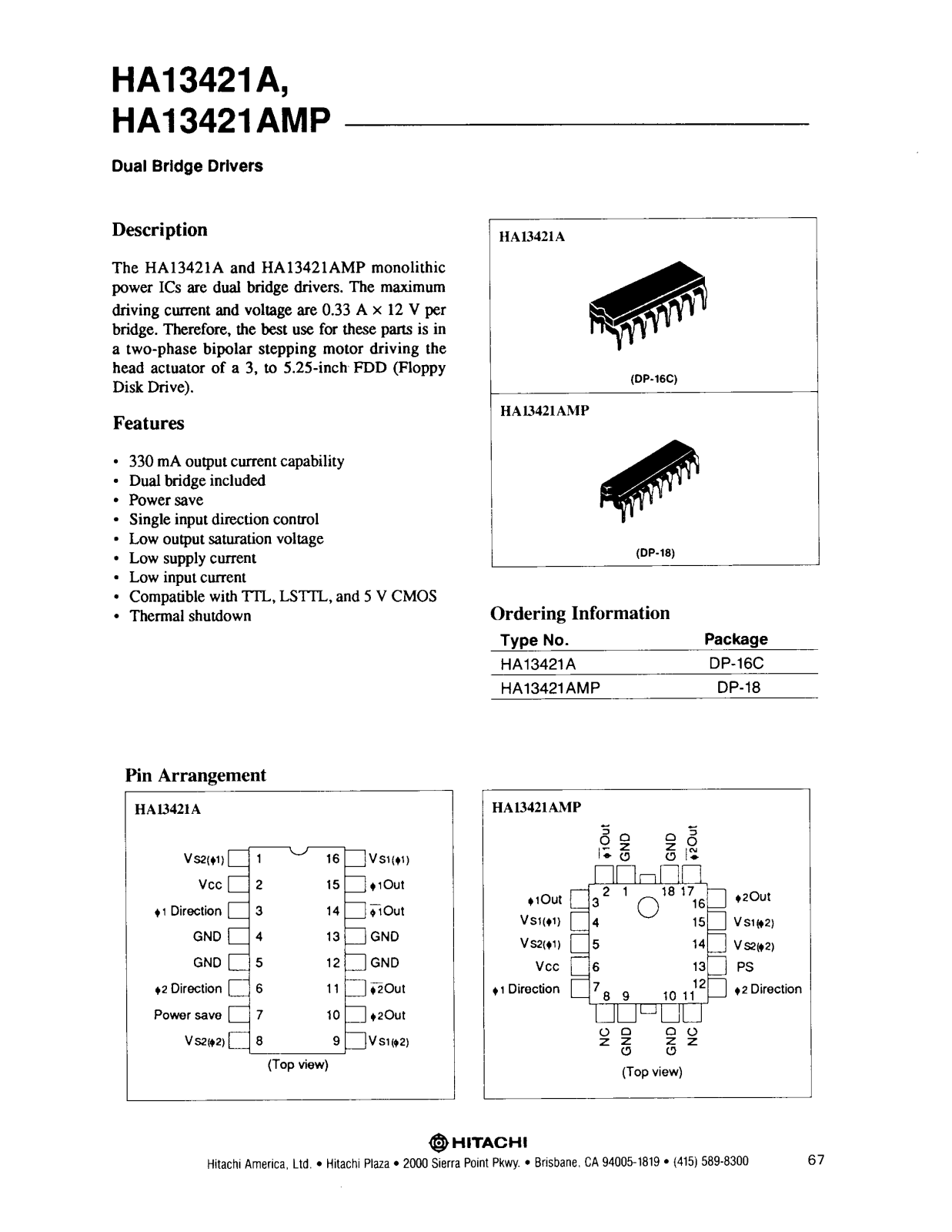 HIT HA13421AMP, HA13421A Datasheet