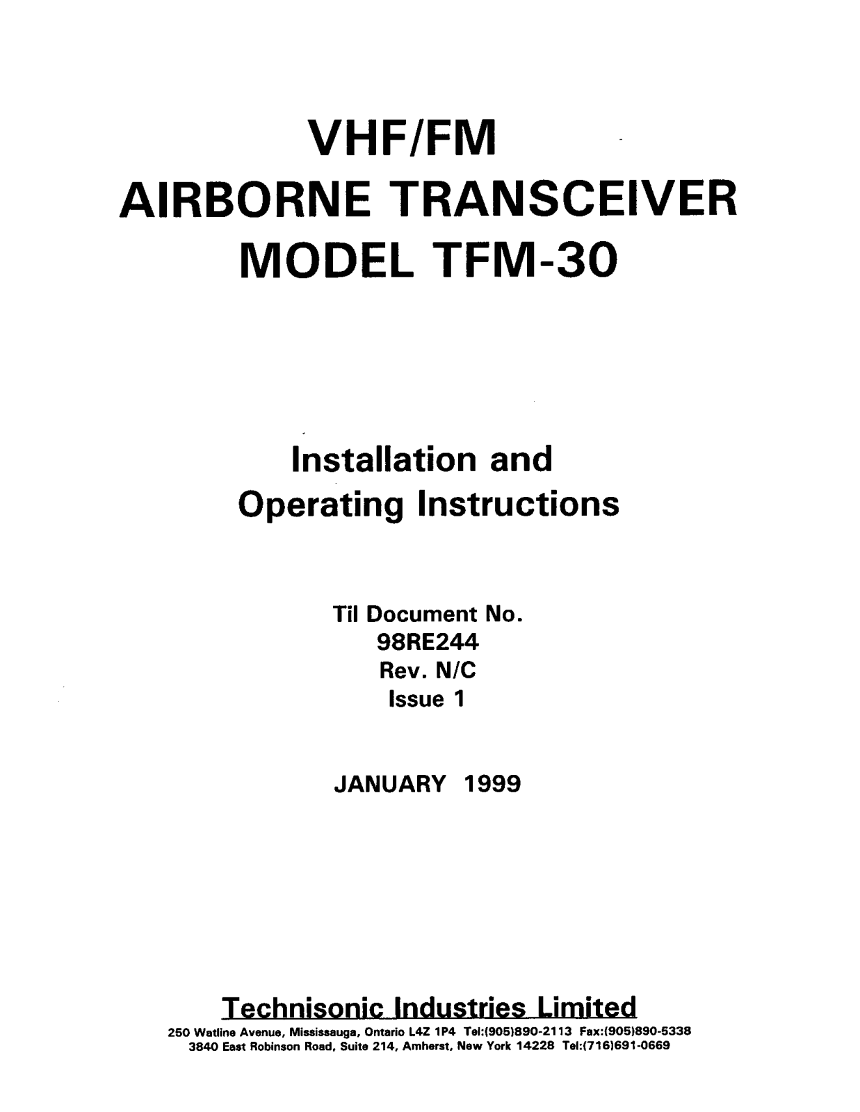 Technisonic TFM 30 User Manual