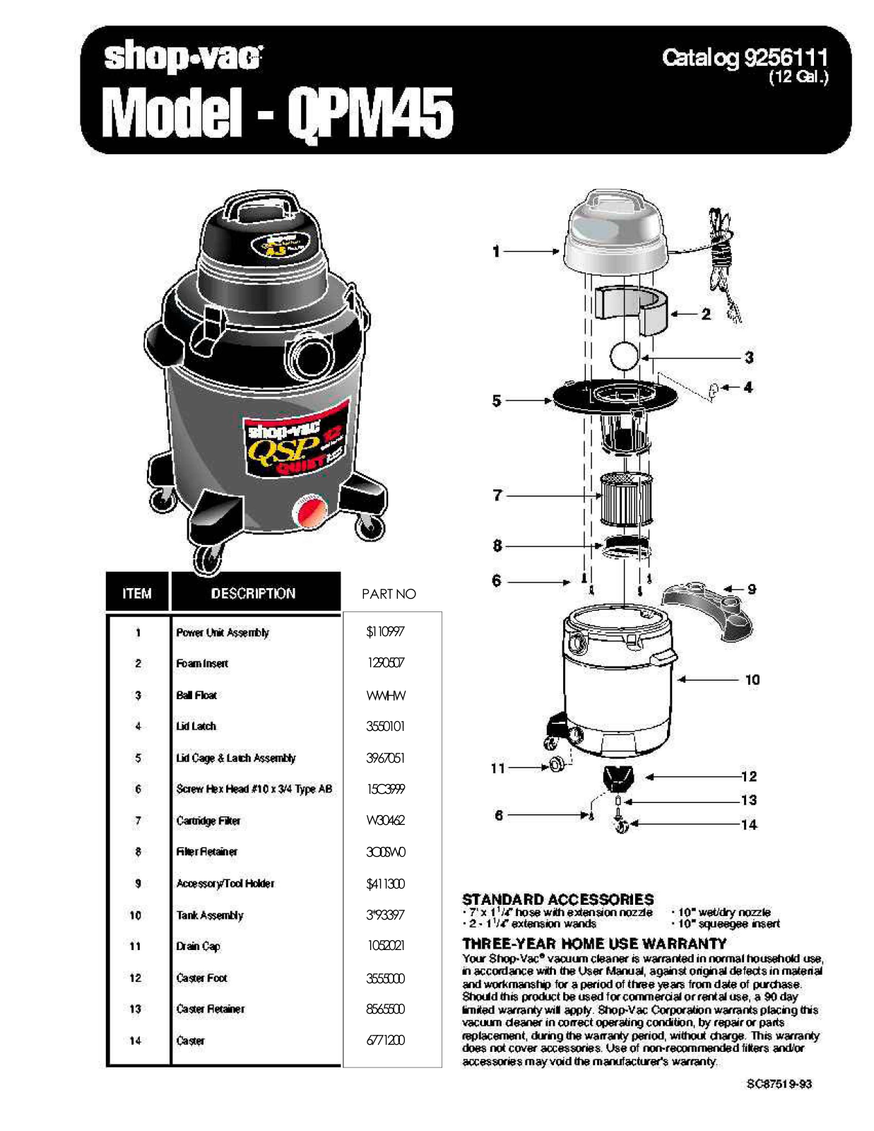 Shop Vac Qpm45 Owner's Manual