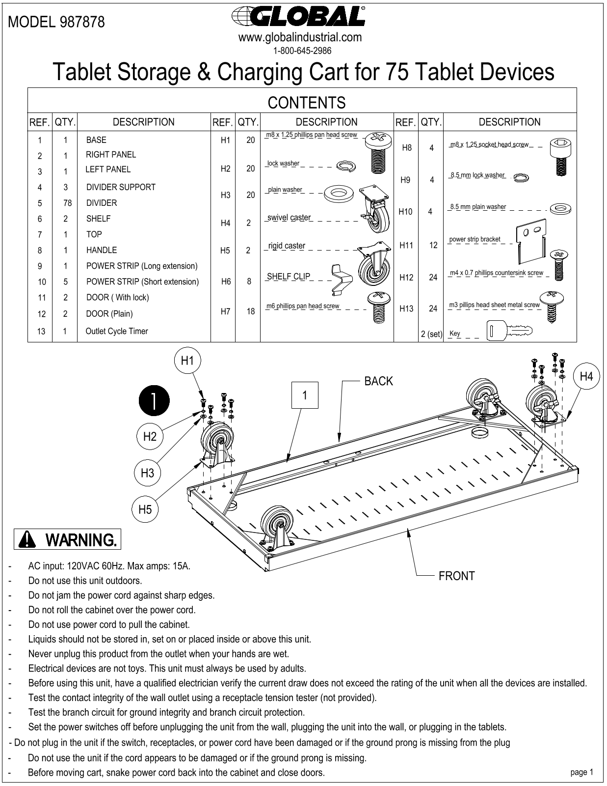 Global Industrial 987878 User Manual