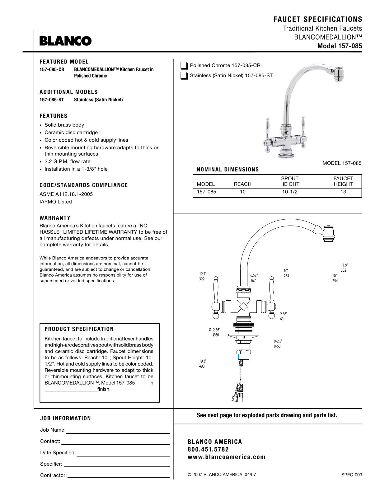 Blanco 157-085 User Manual