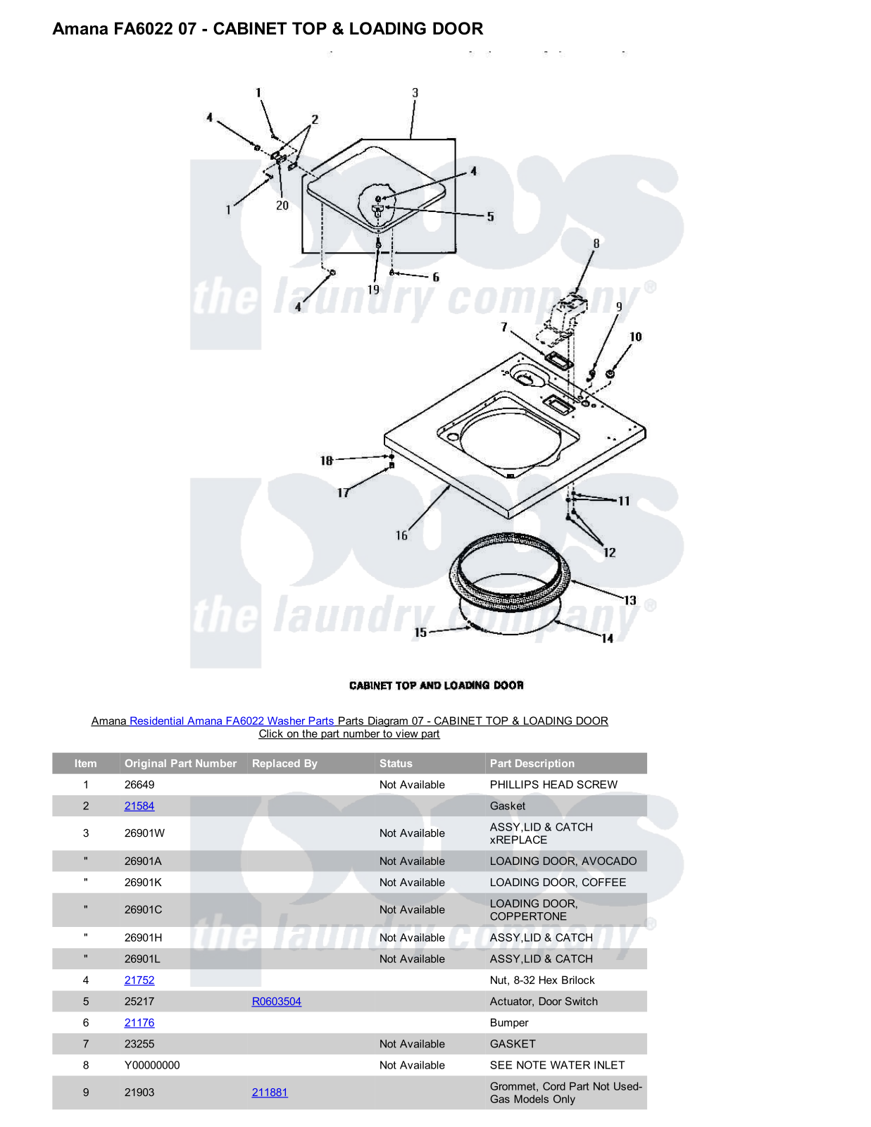 Amana FA6022 Parts Diagram