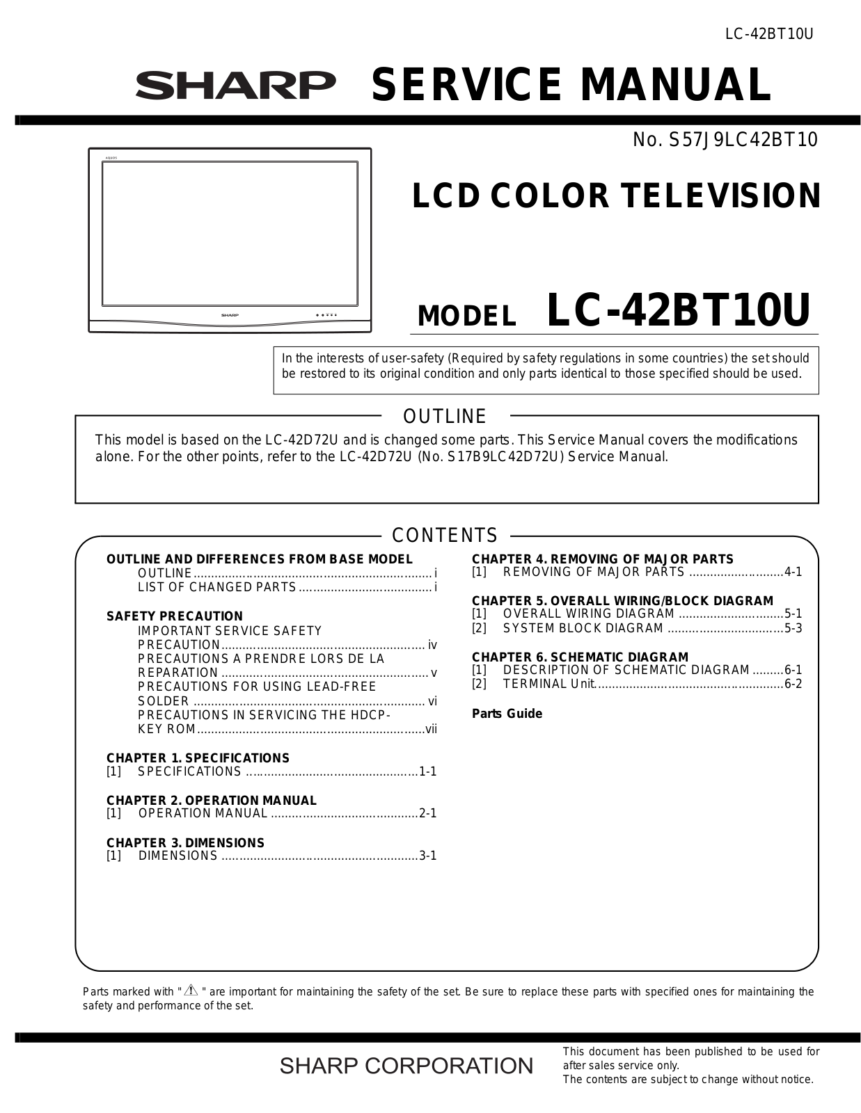 Sharp LC-42BT10U Schematic