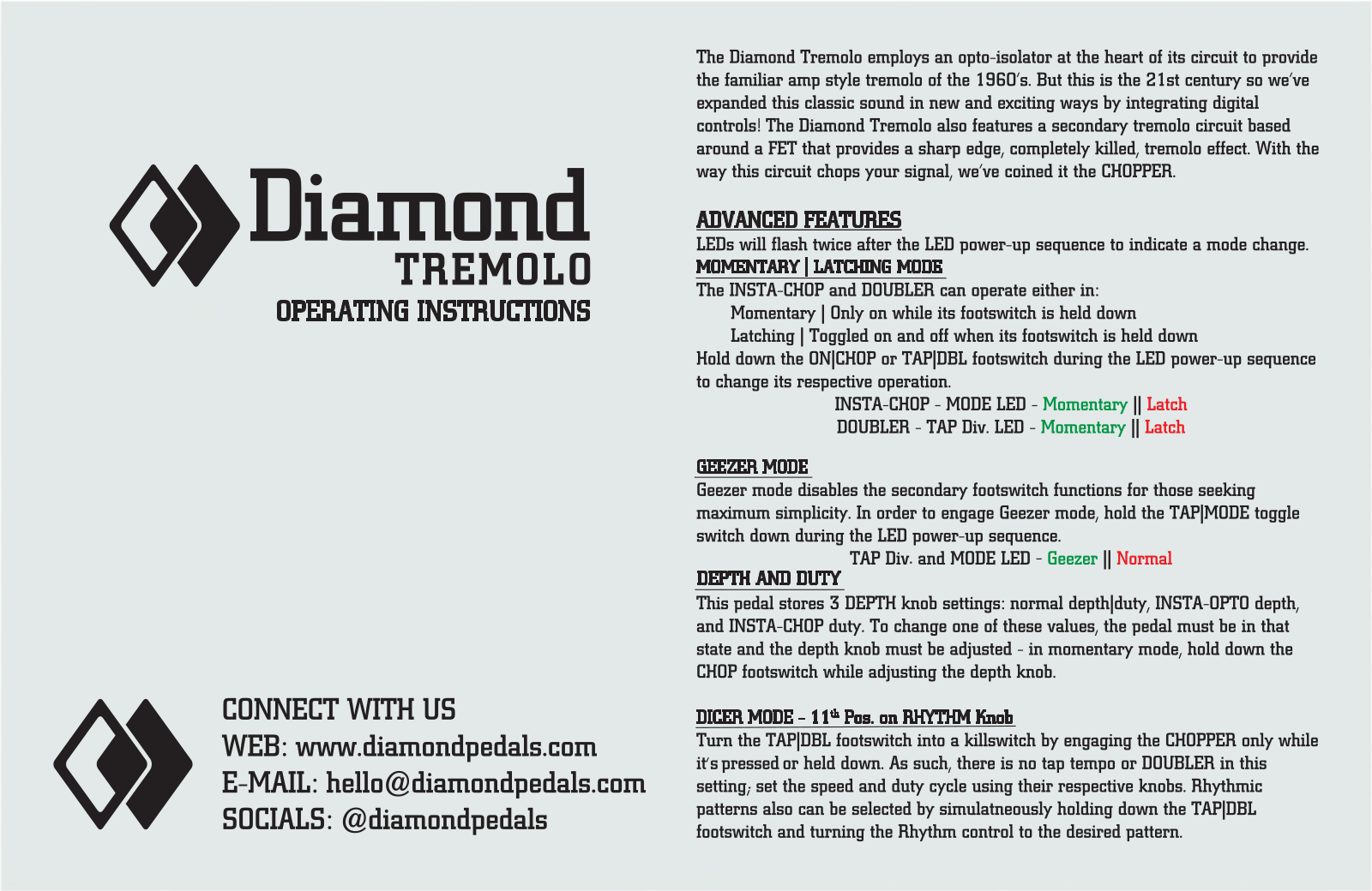 Diamond Pedals Tremolo User guide - ManualMachine.com