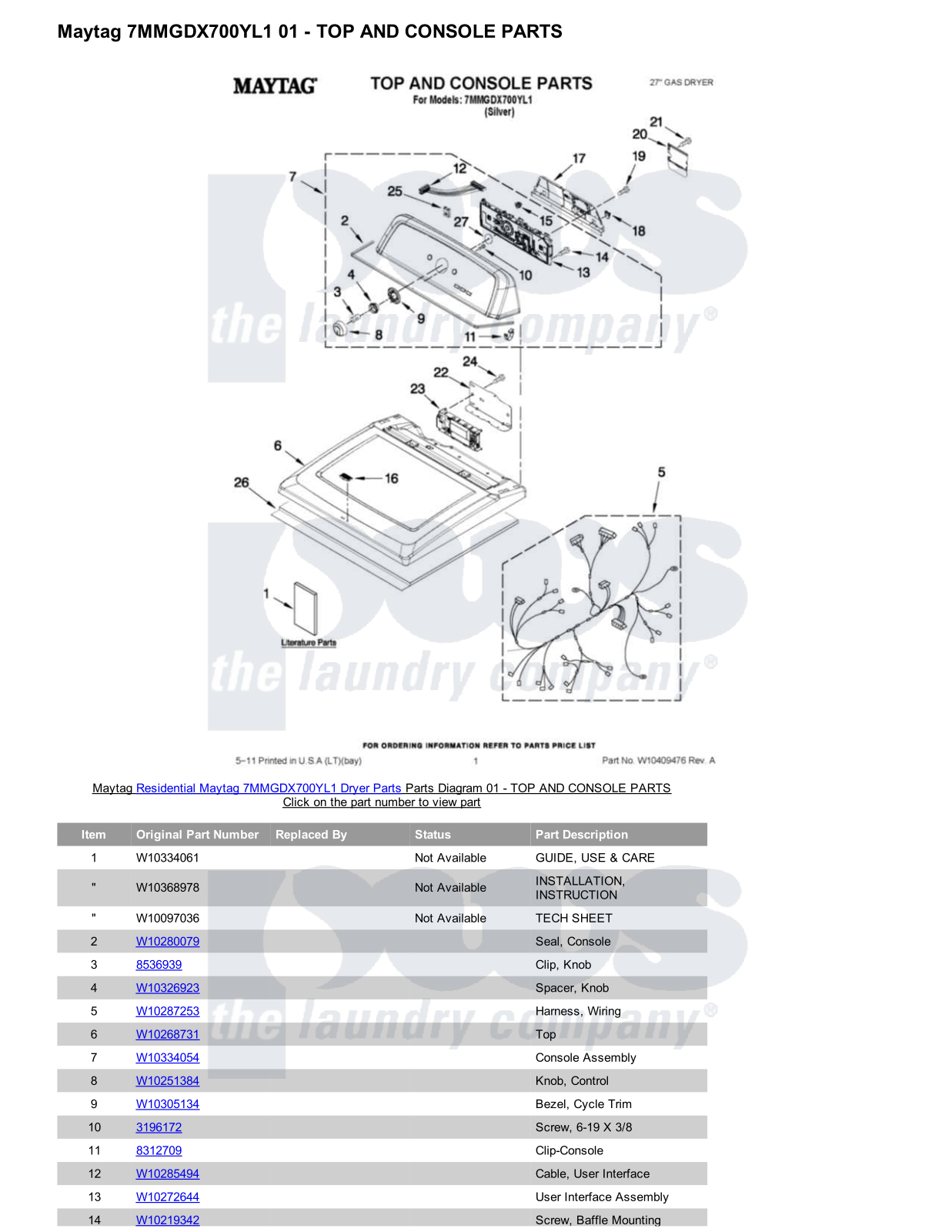 Maytag 7MMGDX700YL1 Parts Diagram