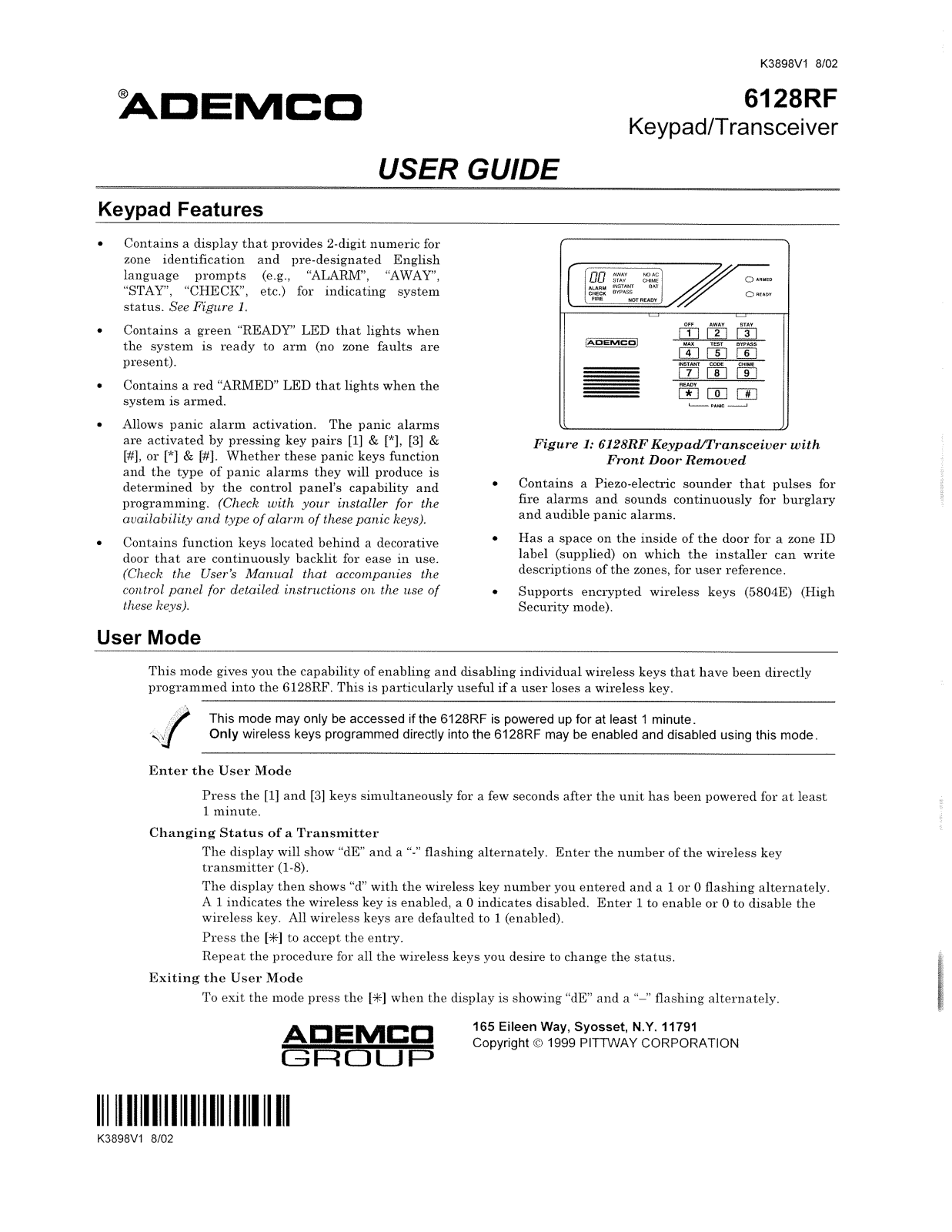 Honeywell ADEMCO  6128RF User Guide