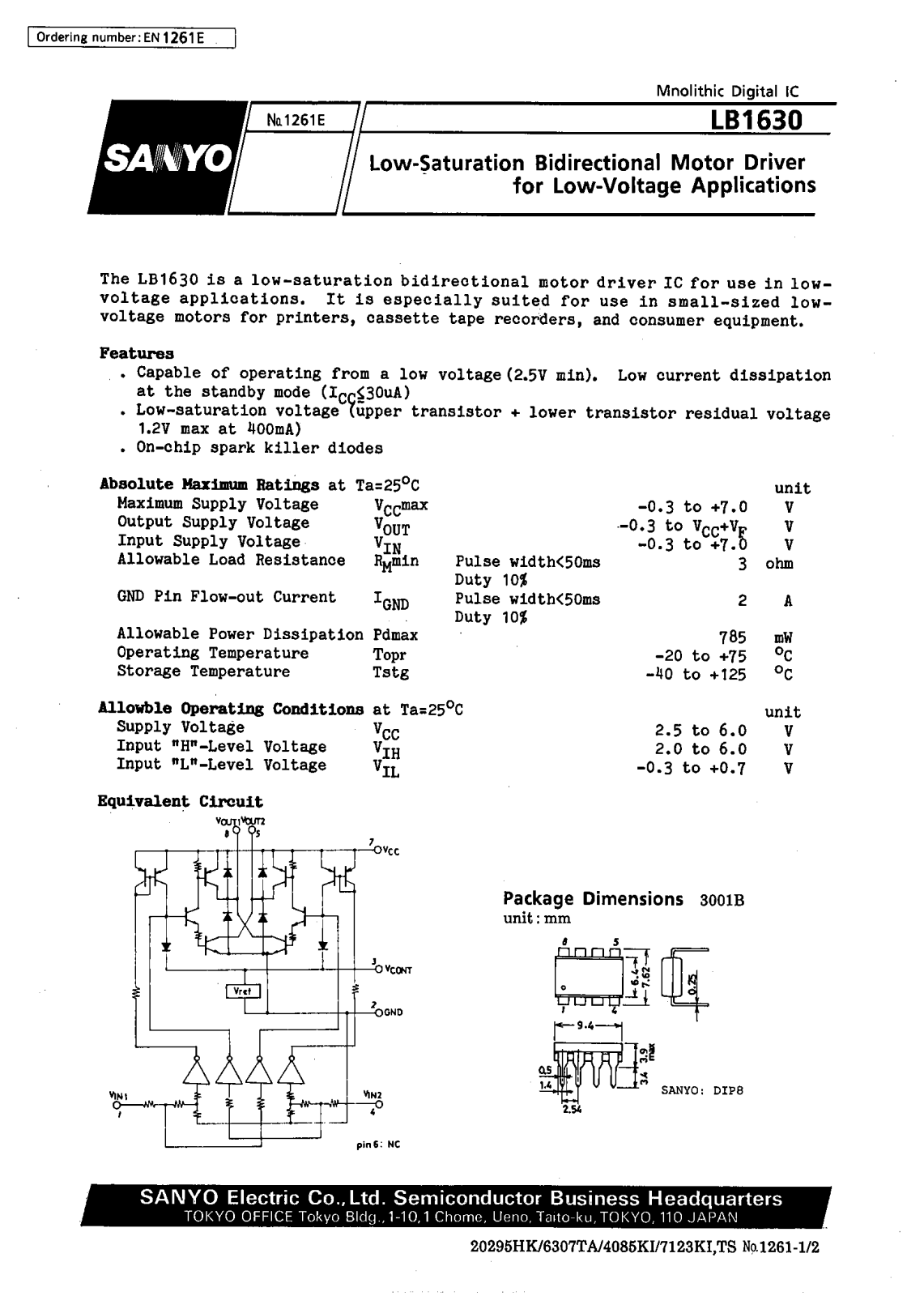 SANYO LB1630 Datasheet