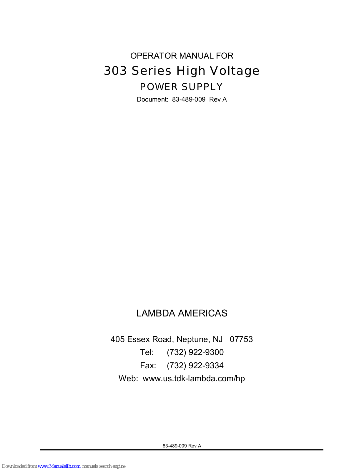 Lambda 303 Series Operator's Manual