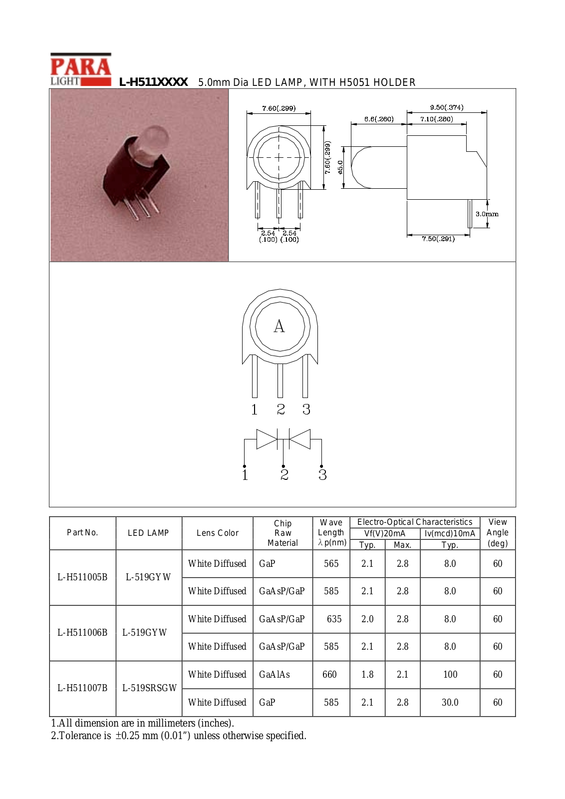 PARA L-H511007B, L-H511006B, L-H511005B Datasheet