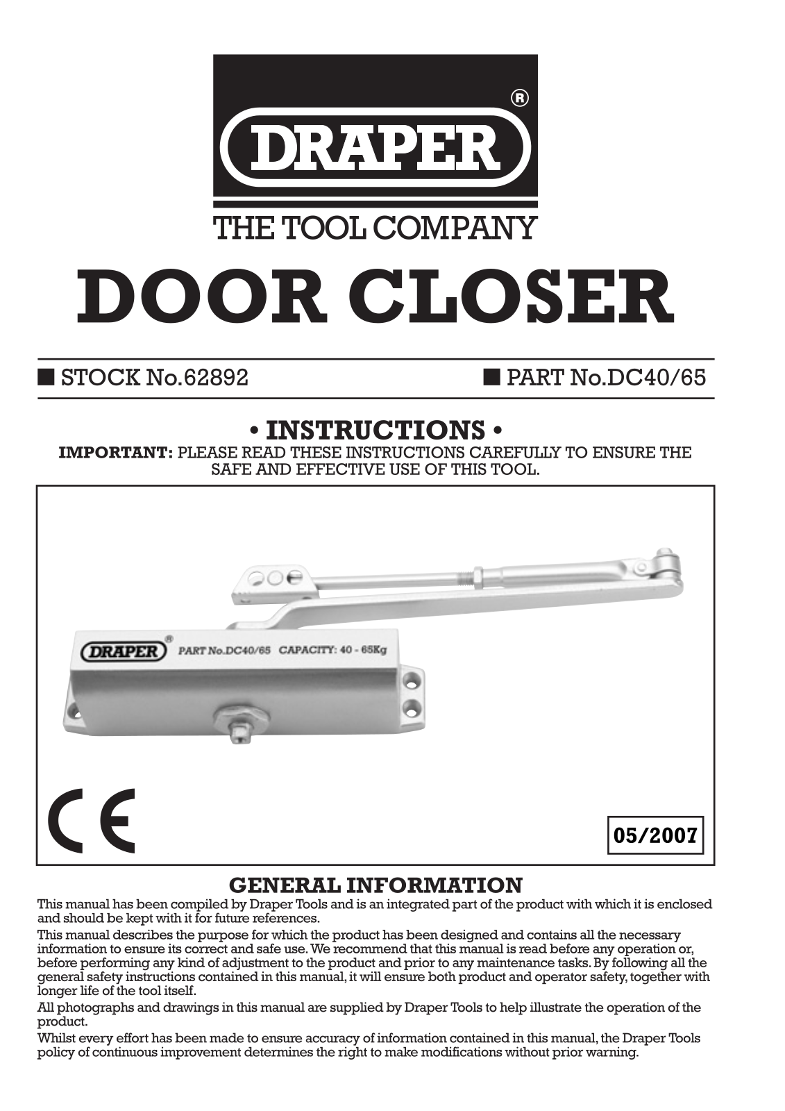 Draper Tools 62892 Instructions - ManualMachine.com