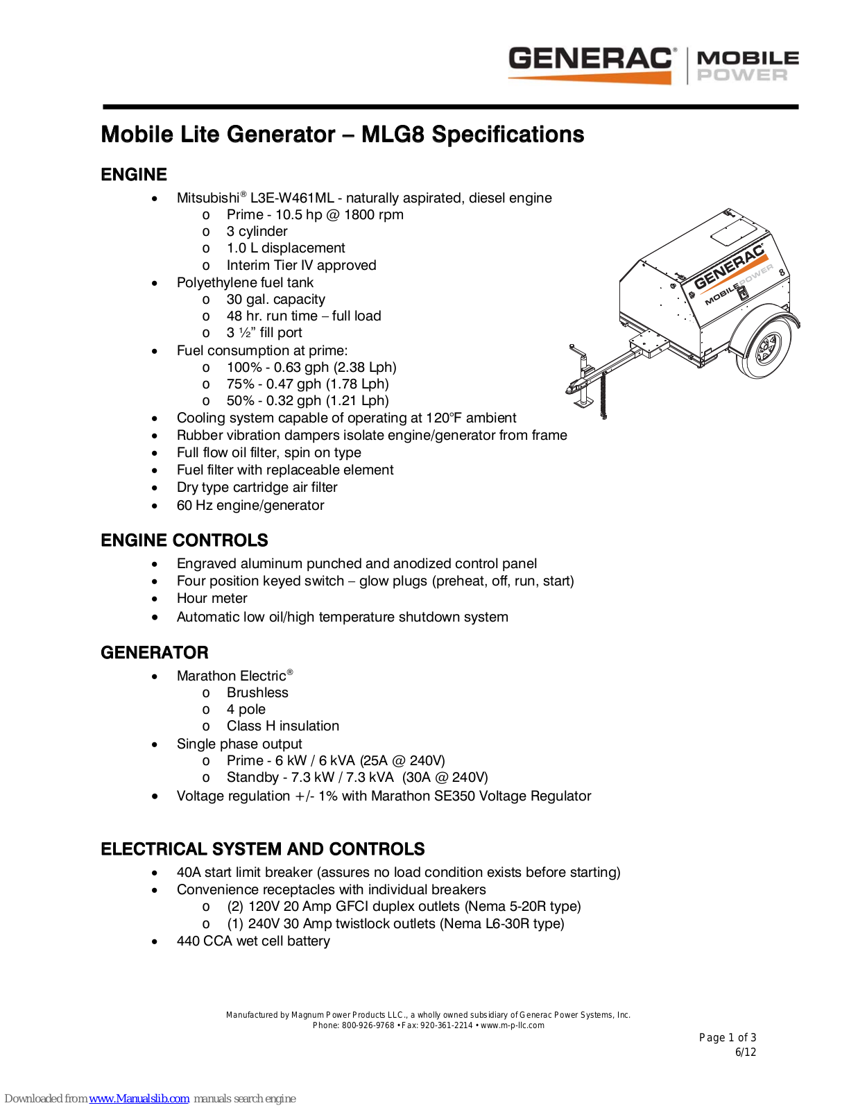 Generac Power Systems MLG8 User Manual