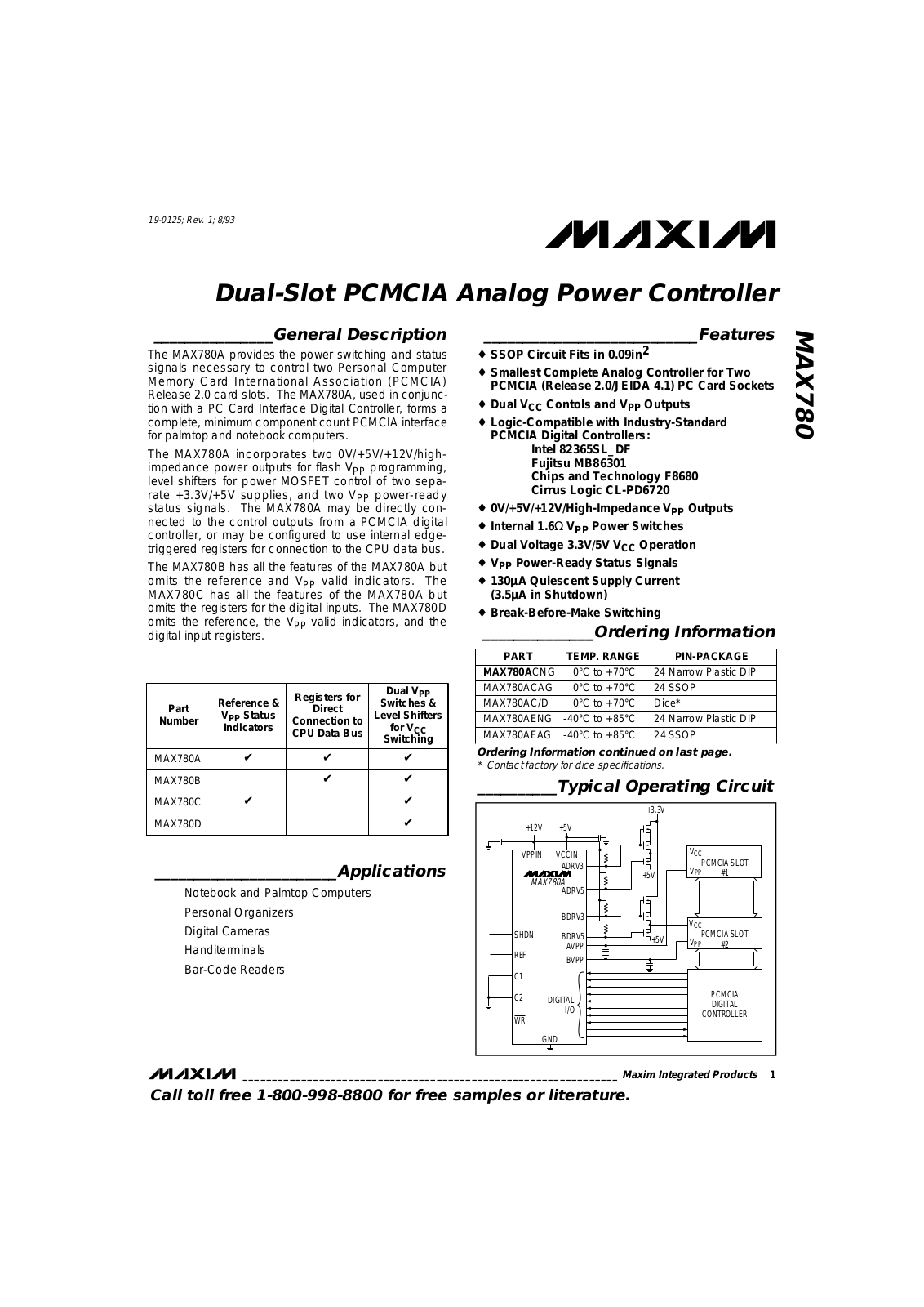 Maxim MAX780AEAG, MAX780AENG, MAX780BC-D, MAX780AC-D, MAX780DC-D Datasheet