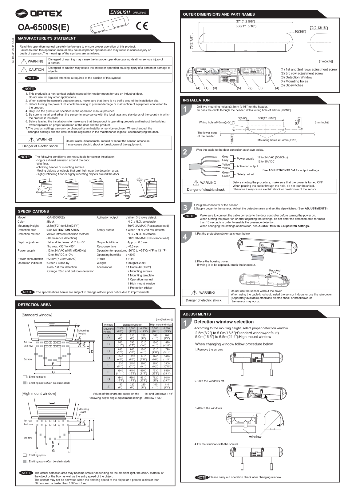 Optex OA-6500S T(BL) User Manual