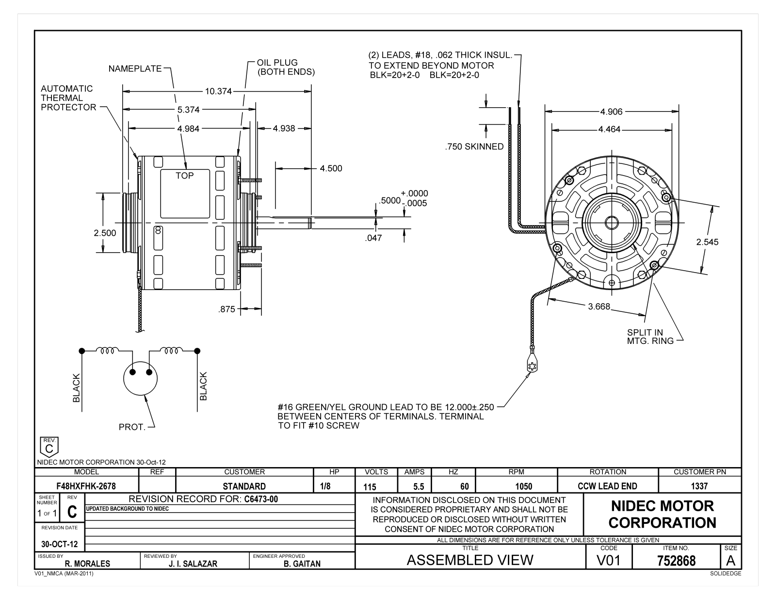 US Motors 1337 Dimensional Sheet - ManualMachine.com