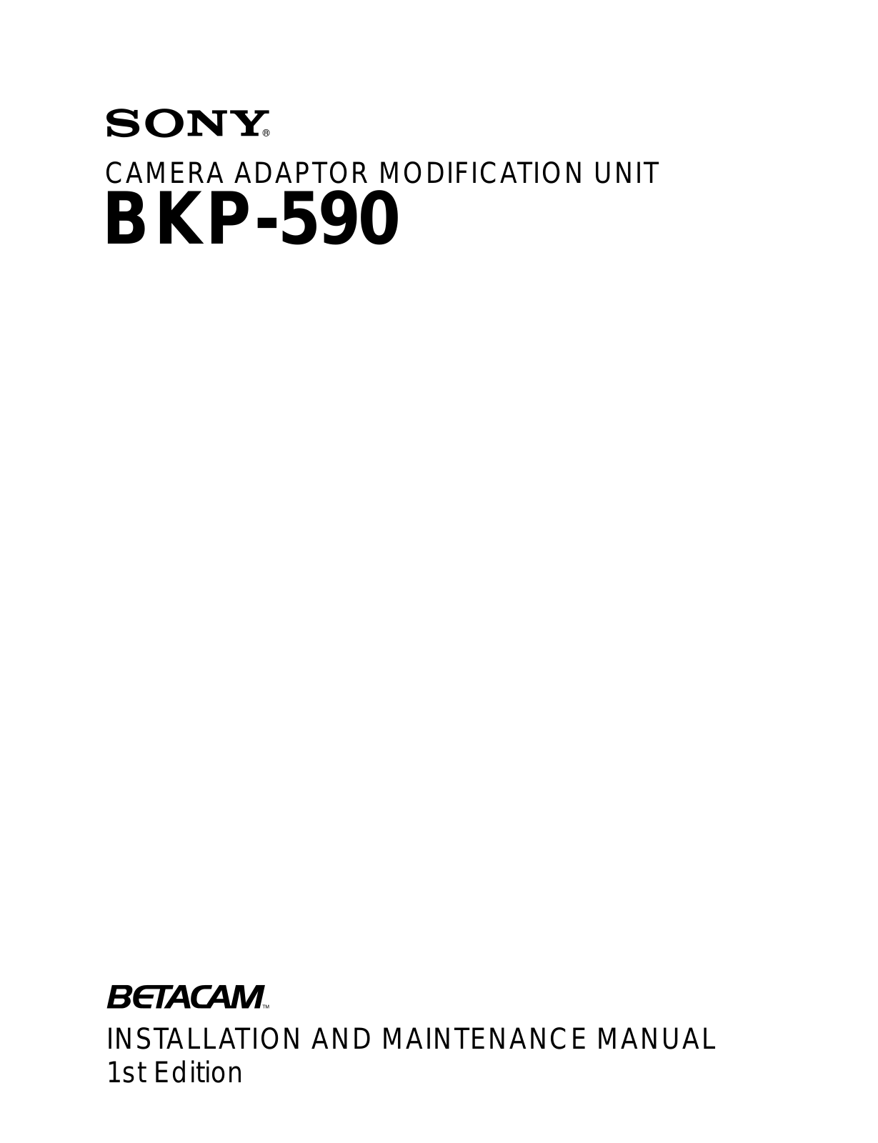 Sony Betacam BKP-590 Installation And Maintenance Manual