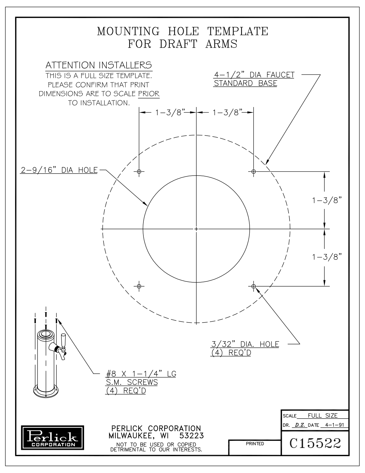 Perlick HC24TB31L2 Mounting Hole Template