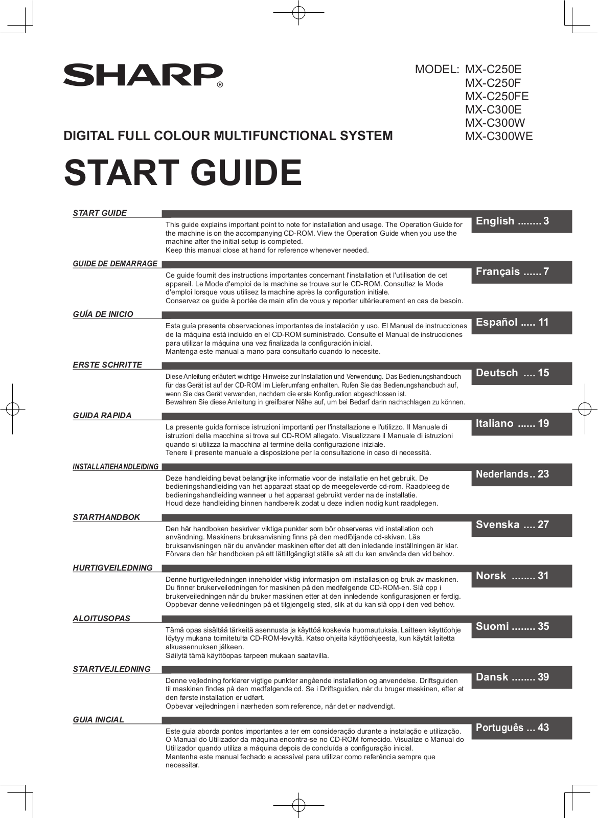 Sharp MX-C250E, MX-C250F, MX-C250FE, MX-C300E, MX-C300W User Manual