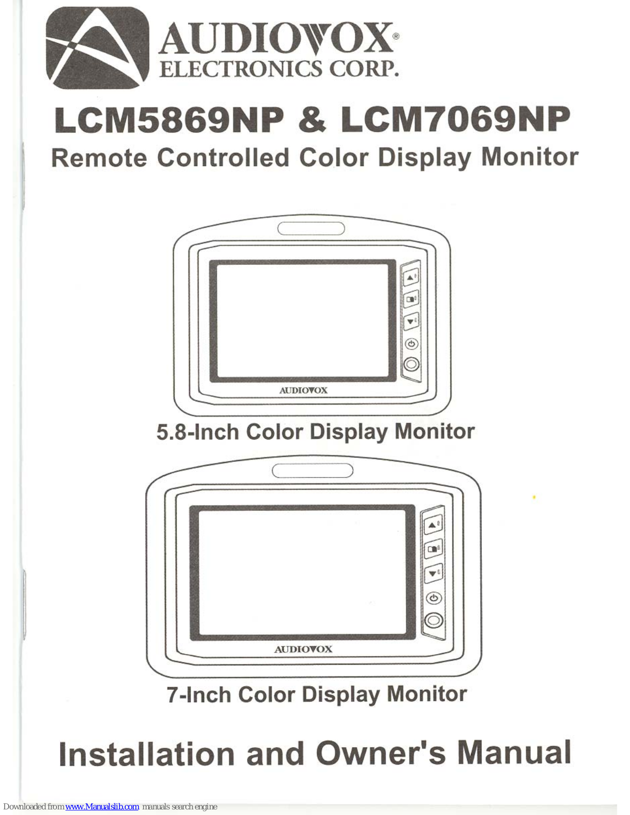 Audiovox LCM5869NP, LCM7069NP Installation And Owner's Manual