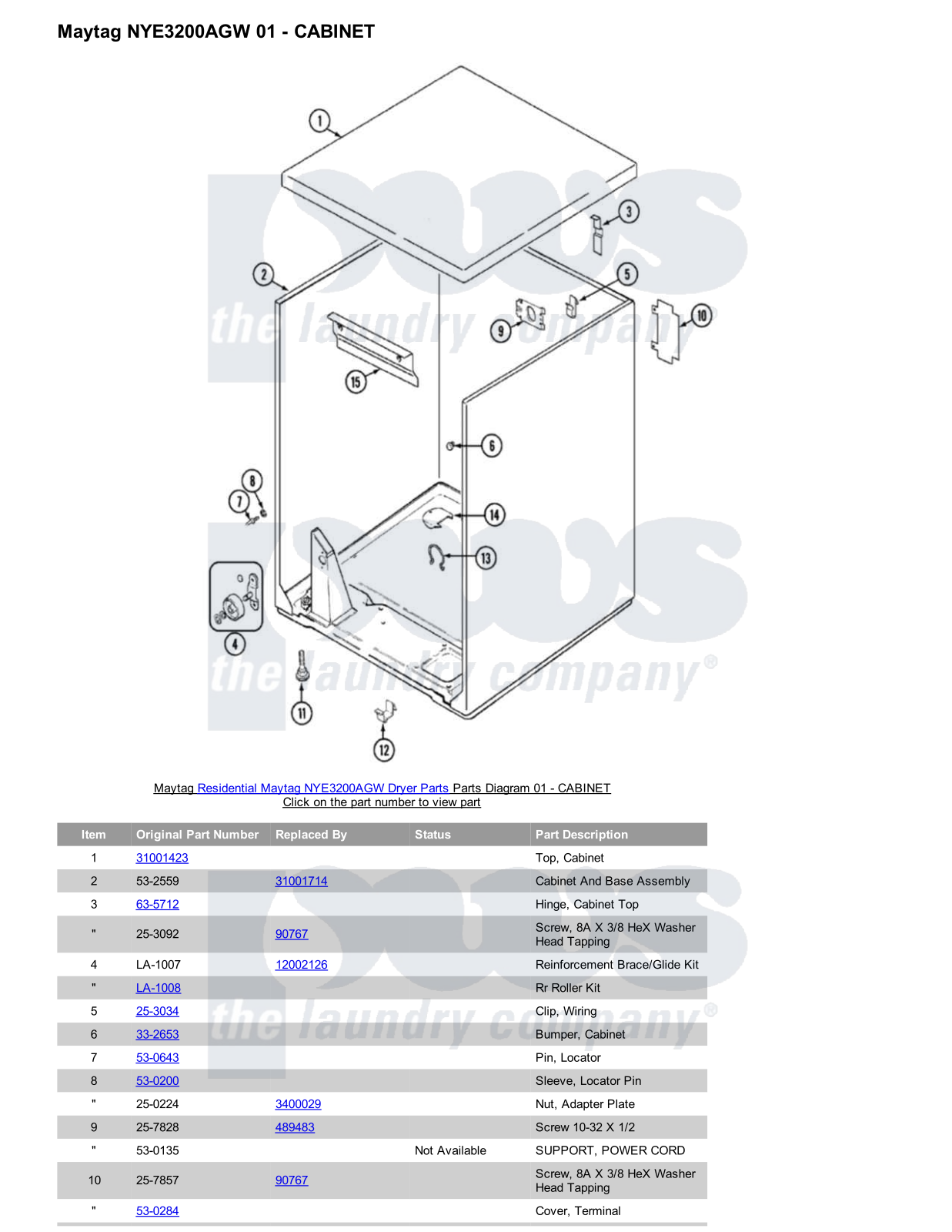 Maytag NYE3200AGW Parts Diagram