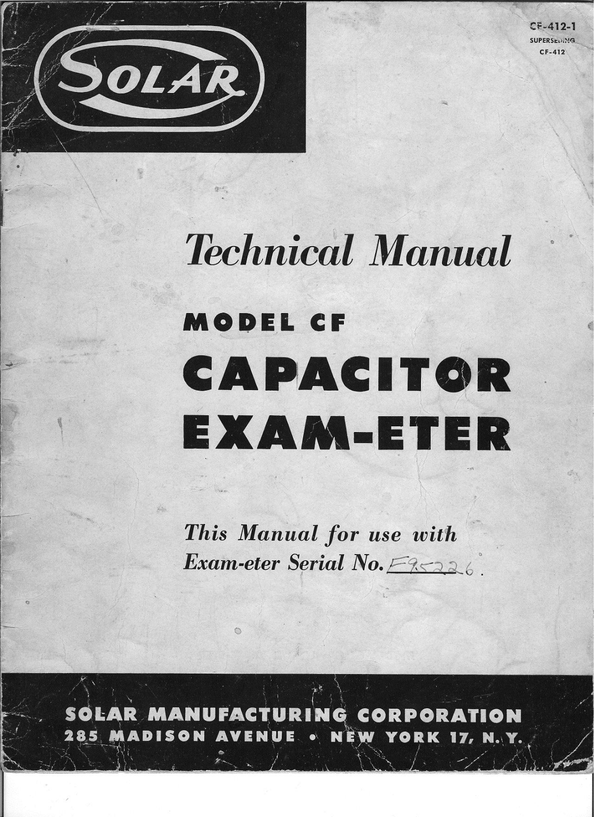 Solar Manufacturing Corporation CF Service manual