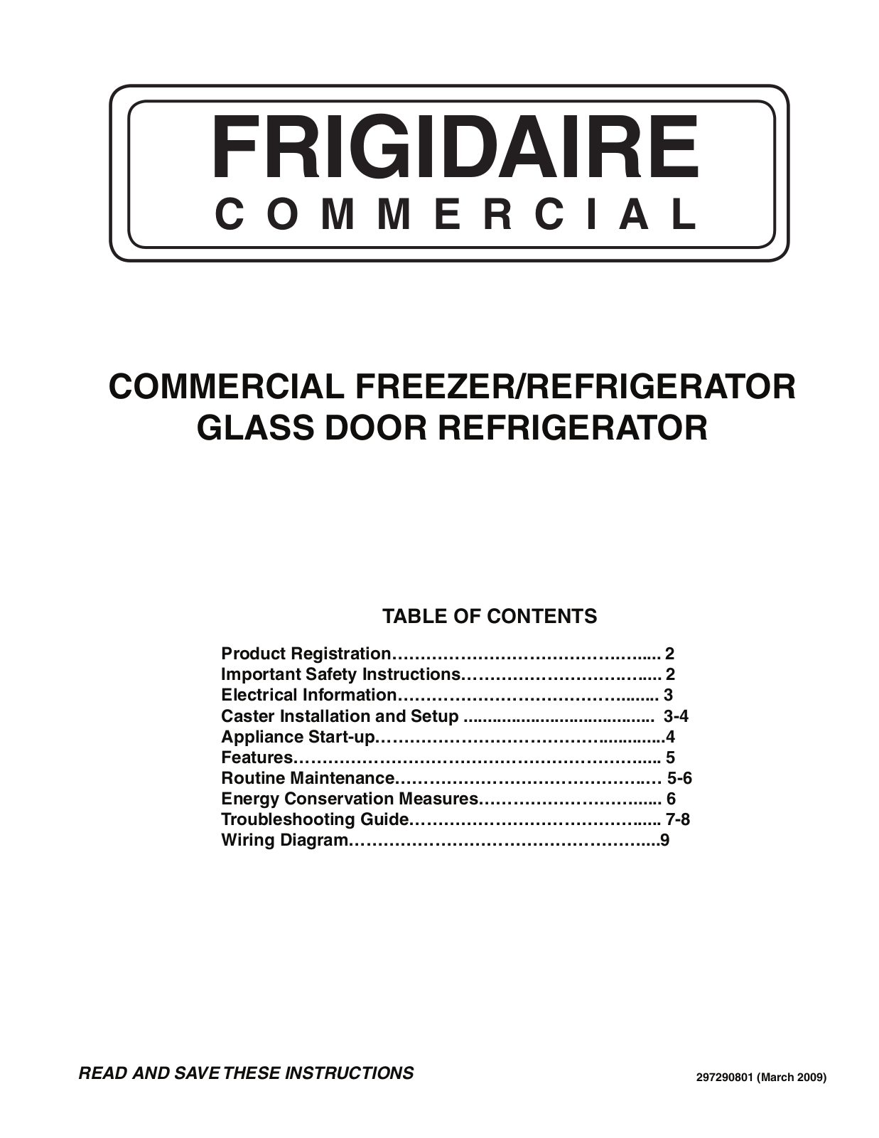 Frigidaire FCRS201RFB, FCRS201LFB, FCGM201RFB Owners Manual