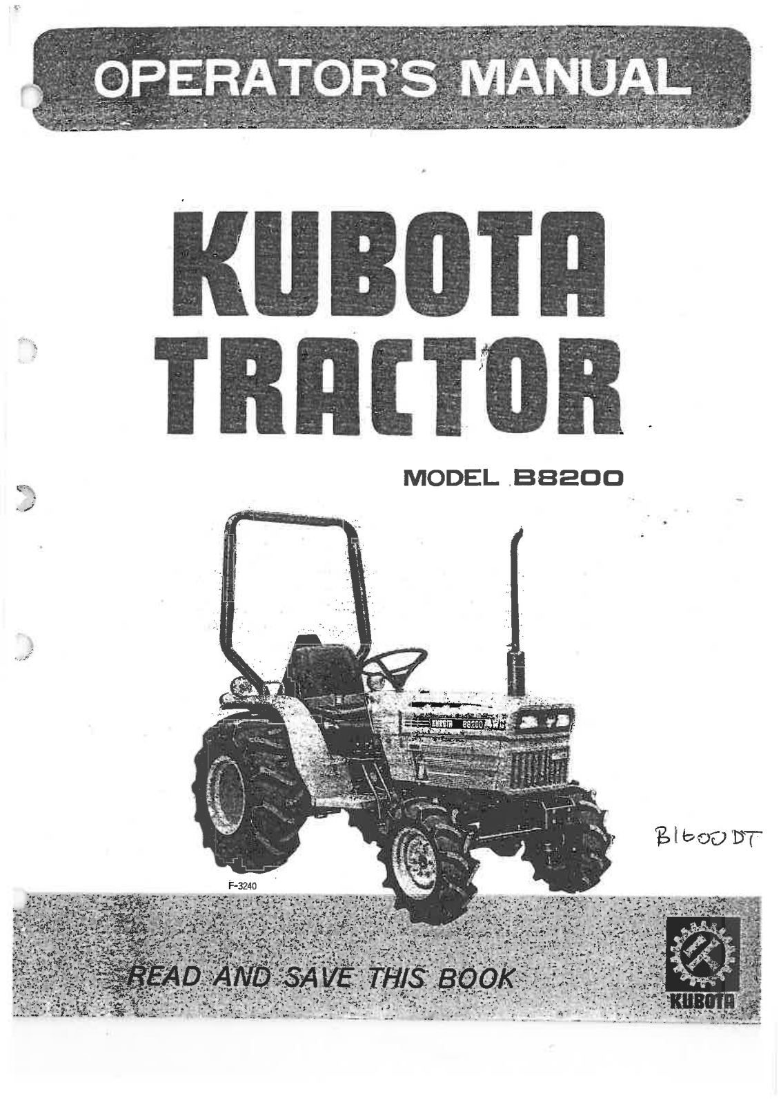 Kubota B8200 Operators Manual