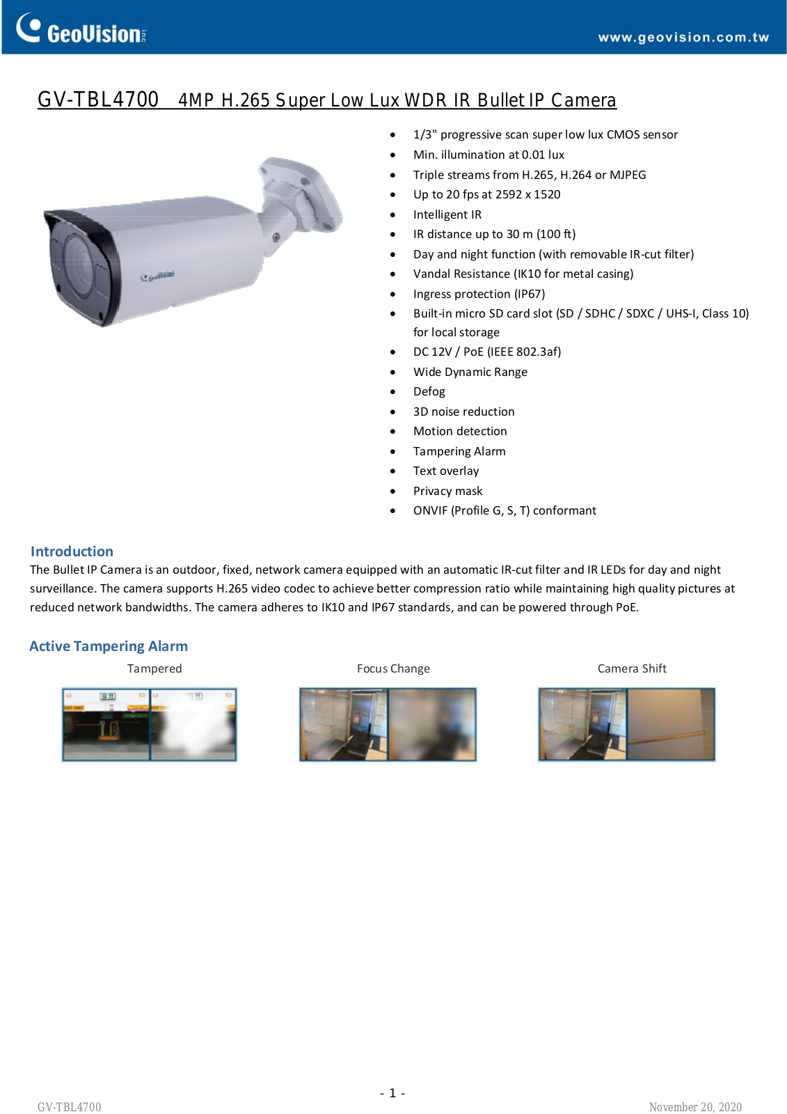 Geovision GV-TBL4700 Datasheet