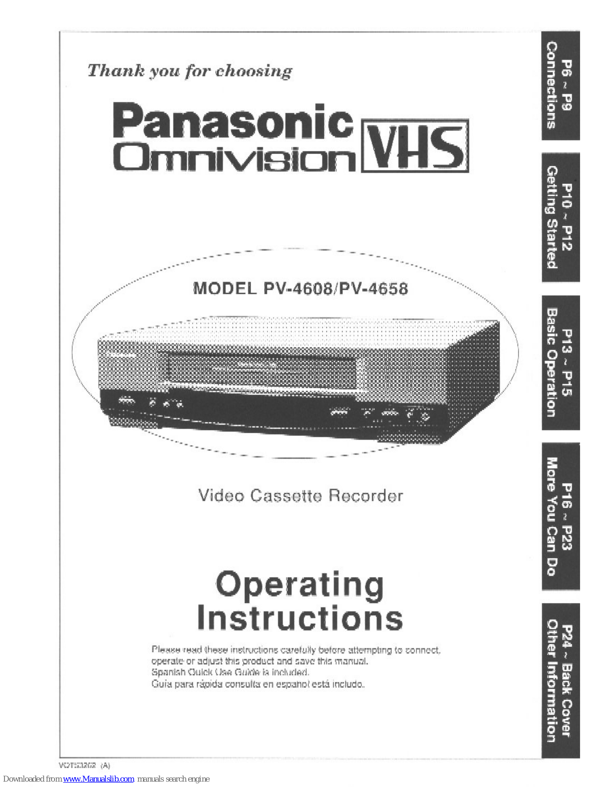 Panasonic Omnivision PV-4608, Omnivision PV-4658 Operating Instructions Manual