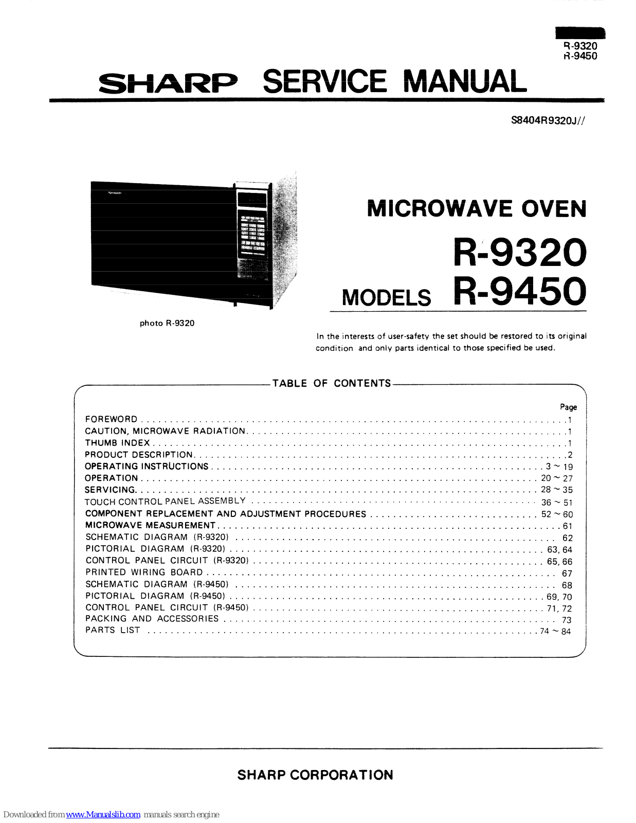 Sharp R-9320, R-9450 Service Manual - ManualMachine.com