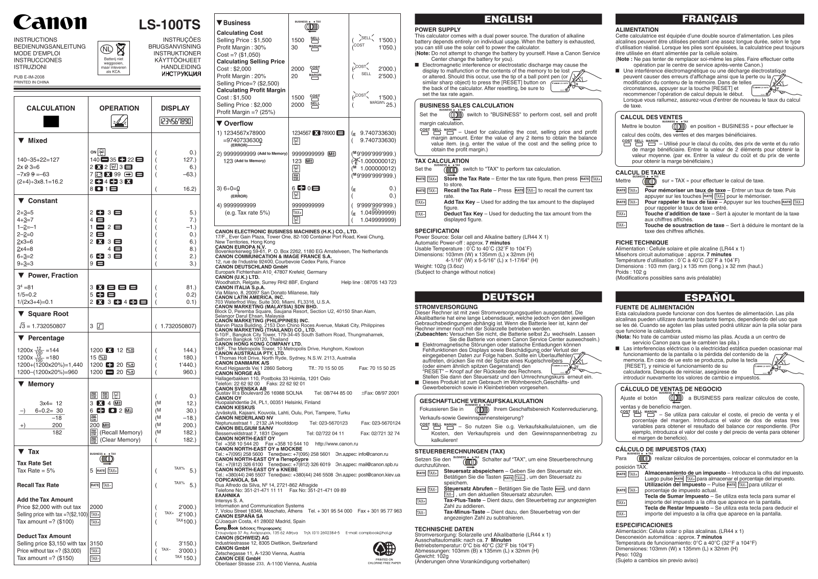 Canon LS-100TS User Manual