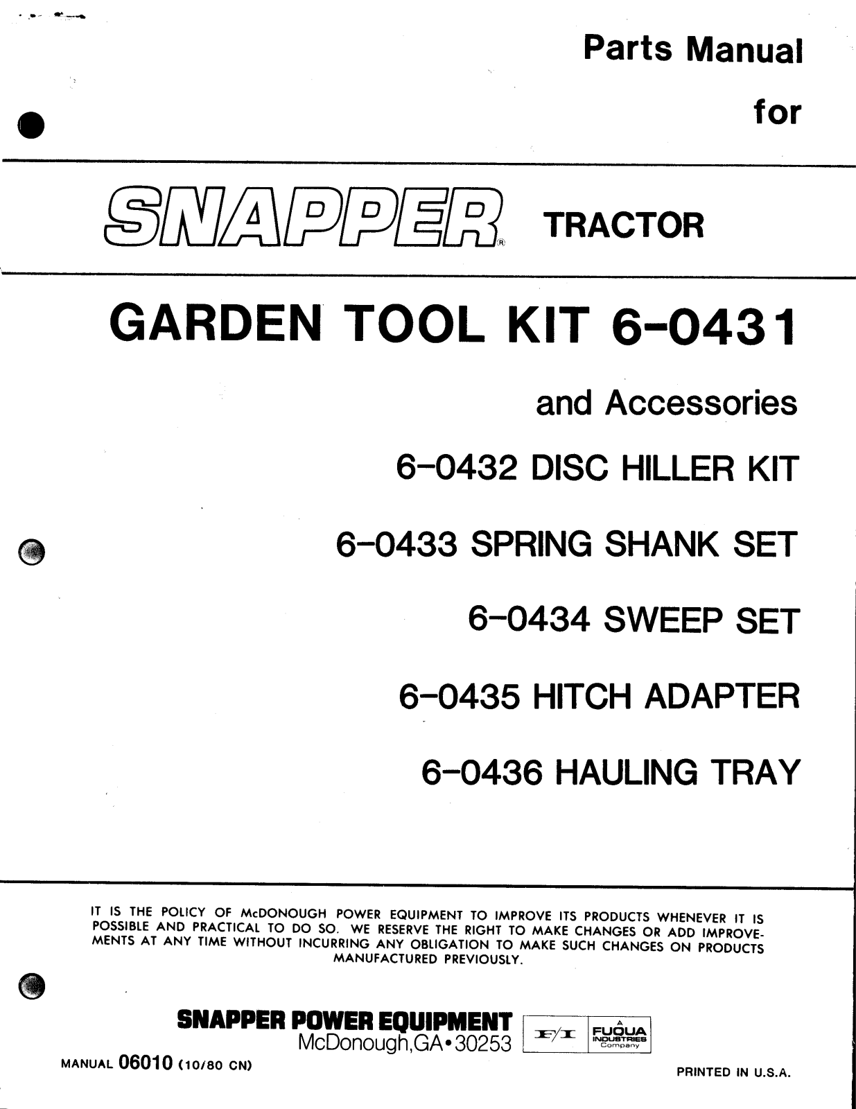 Snapper 6-0431 User Manual