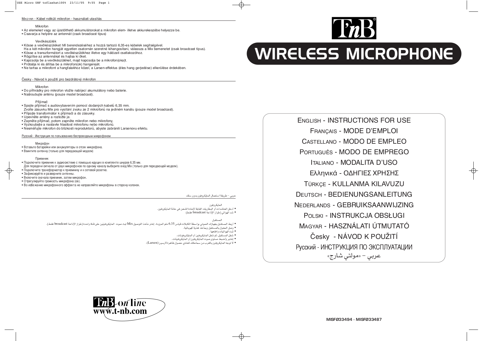 Tnb MISF033487, MISF033494 User Manual