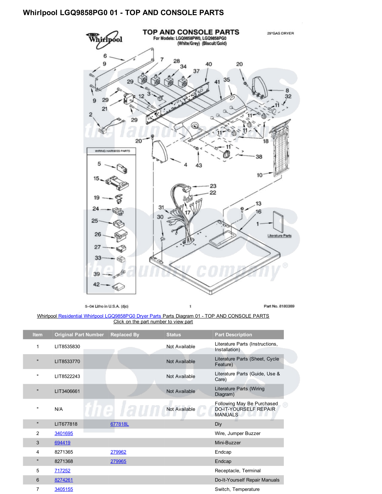 Whirlpool LGQ9858PG0 Parts Diagram