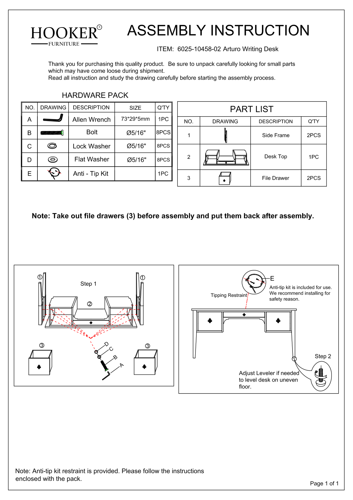 Hooker 6025-10458-02 Assembly Instructions