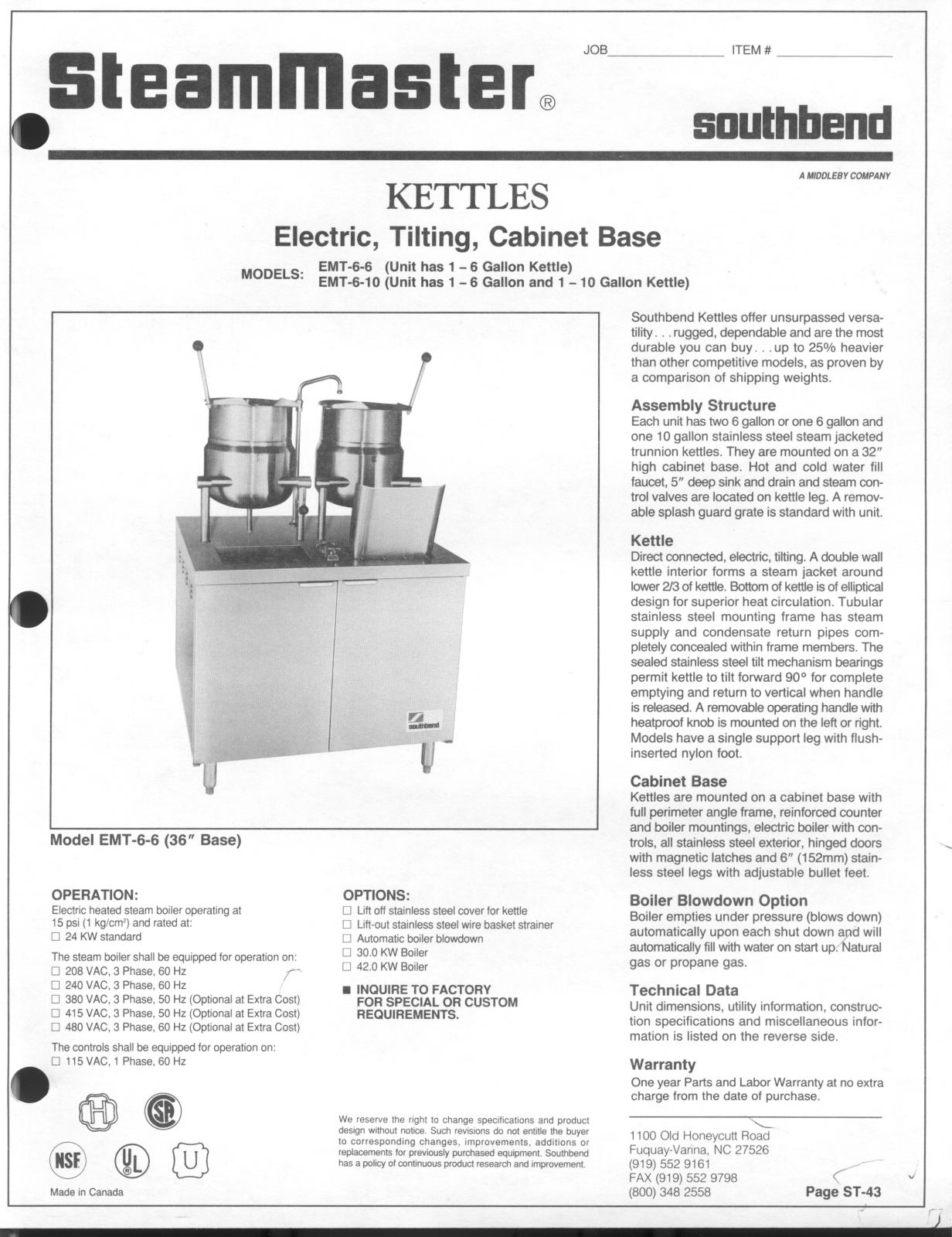 Southbend EMT-6-6, EMT-6-10 General Manual