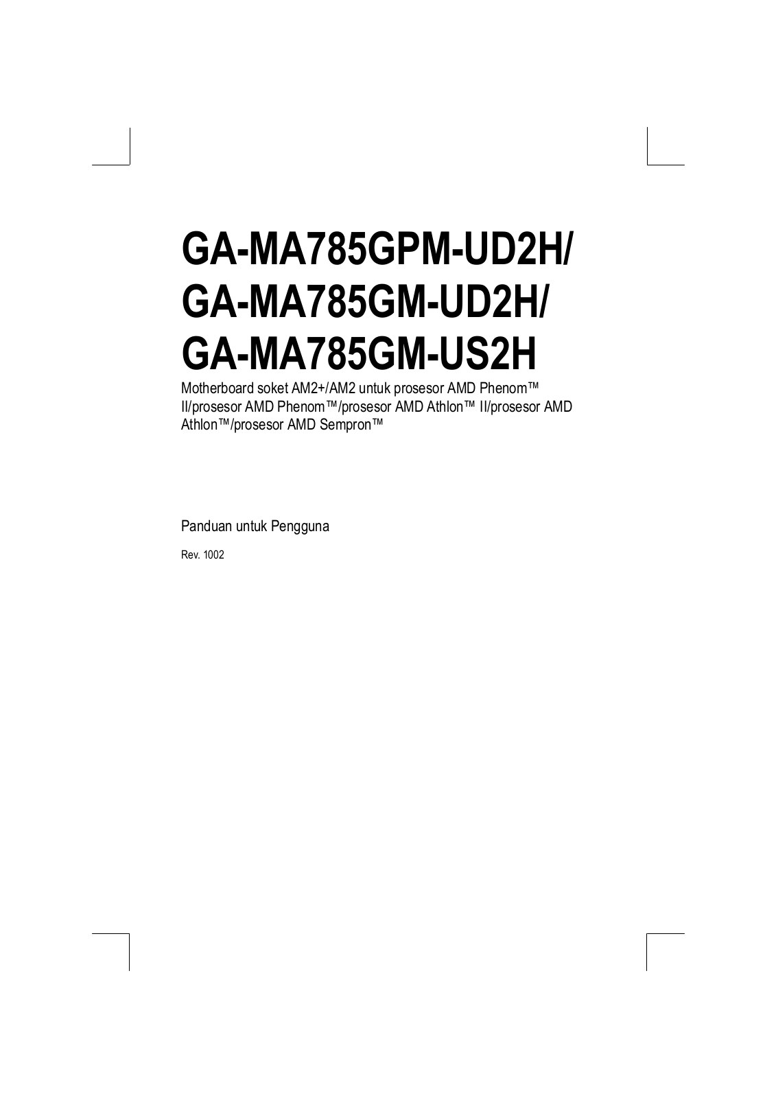 Gigabyte GA-MA785GPM-UD2H, GA-MA785GM-UD2H, GA-MA785GM-US2H User Manual