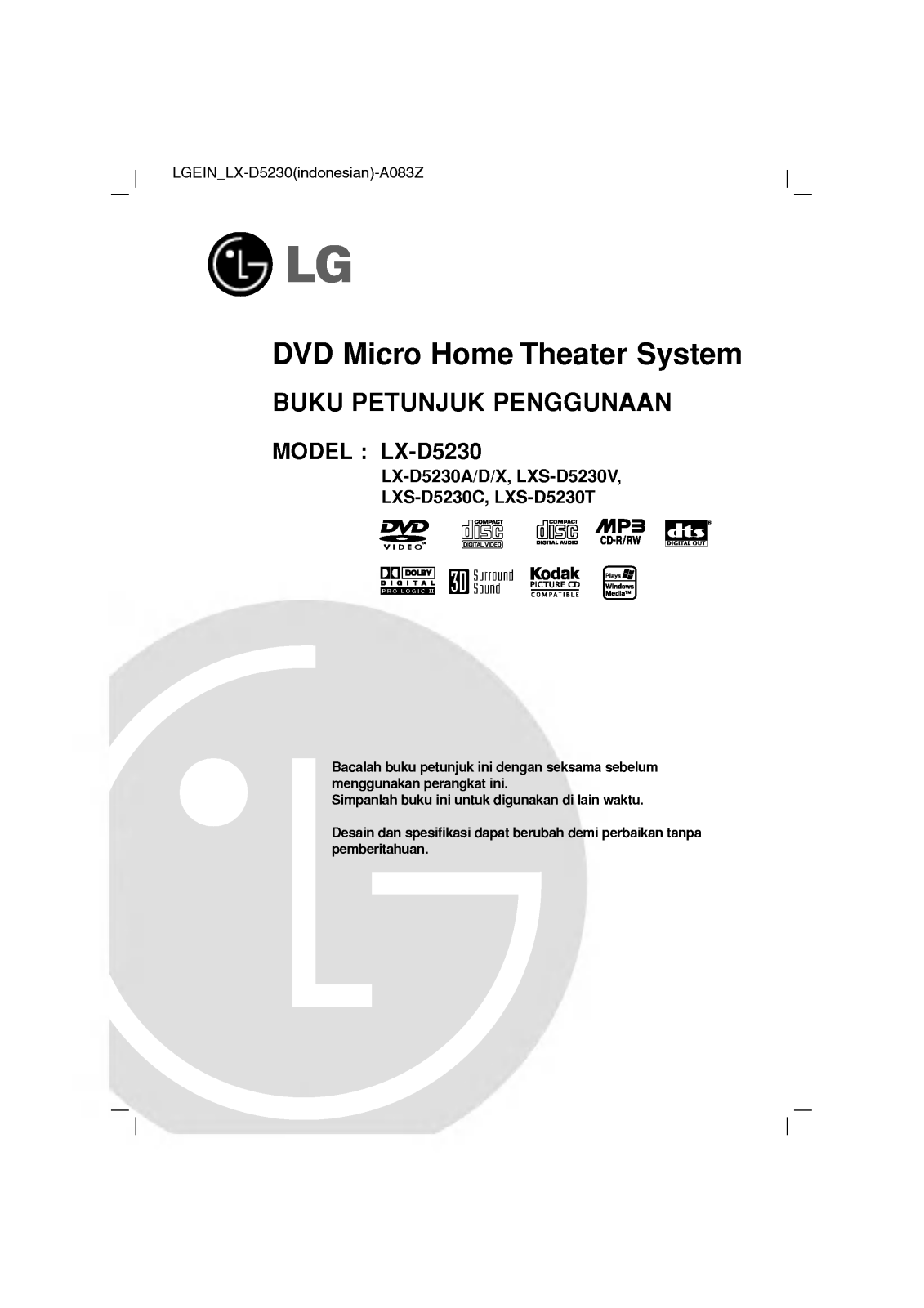 LG LX-D5230A Manual book