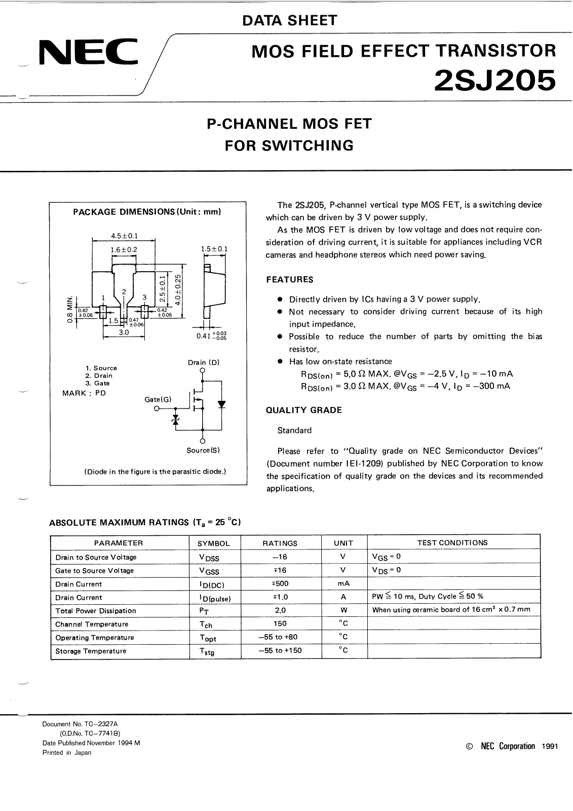 NEC 2SJ205 Technical data