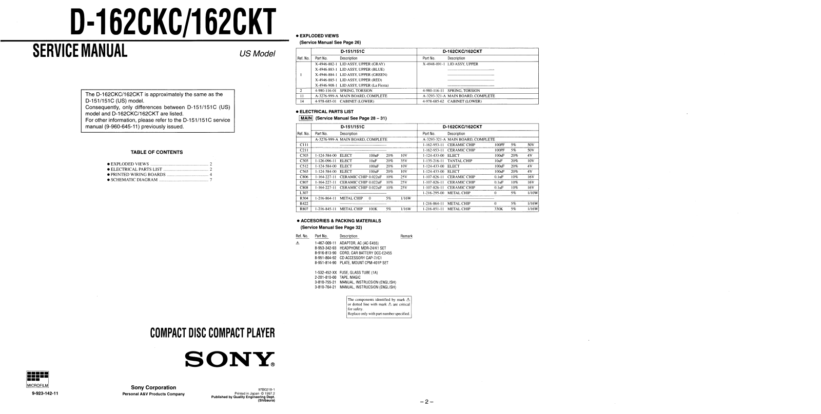 Sony D-162CKC, D-162CKT Service Manual