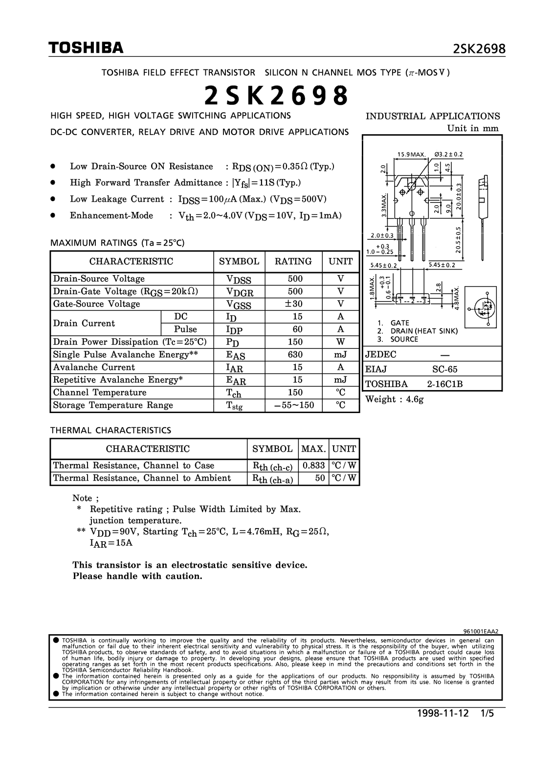 Toshiba 2SK2698 Datasheet