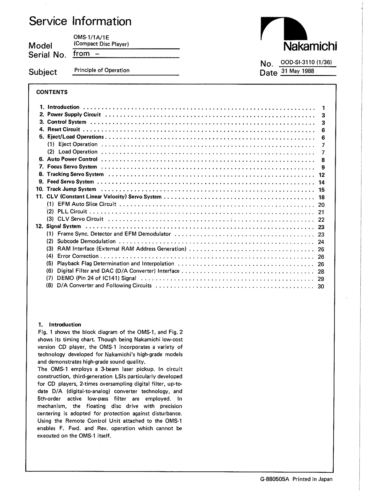 Nakamichi OMS-1 Service manual