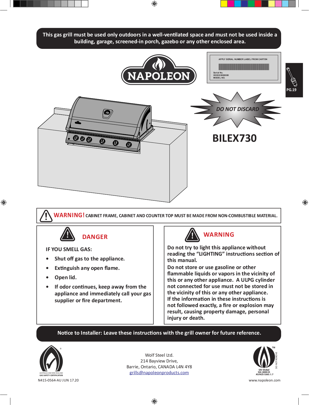 Napoleon BILEX730RBINK-AU, BILEX730RBINSS-AU User Manual