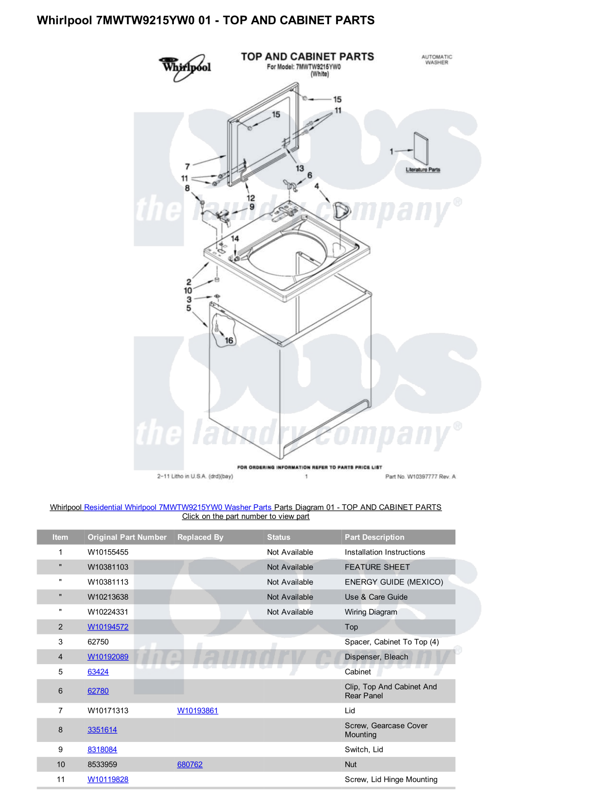 Whirlpool 7MWTW9215YW0 Parts Diagram