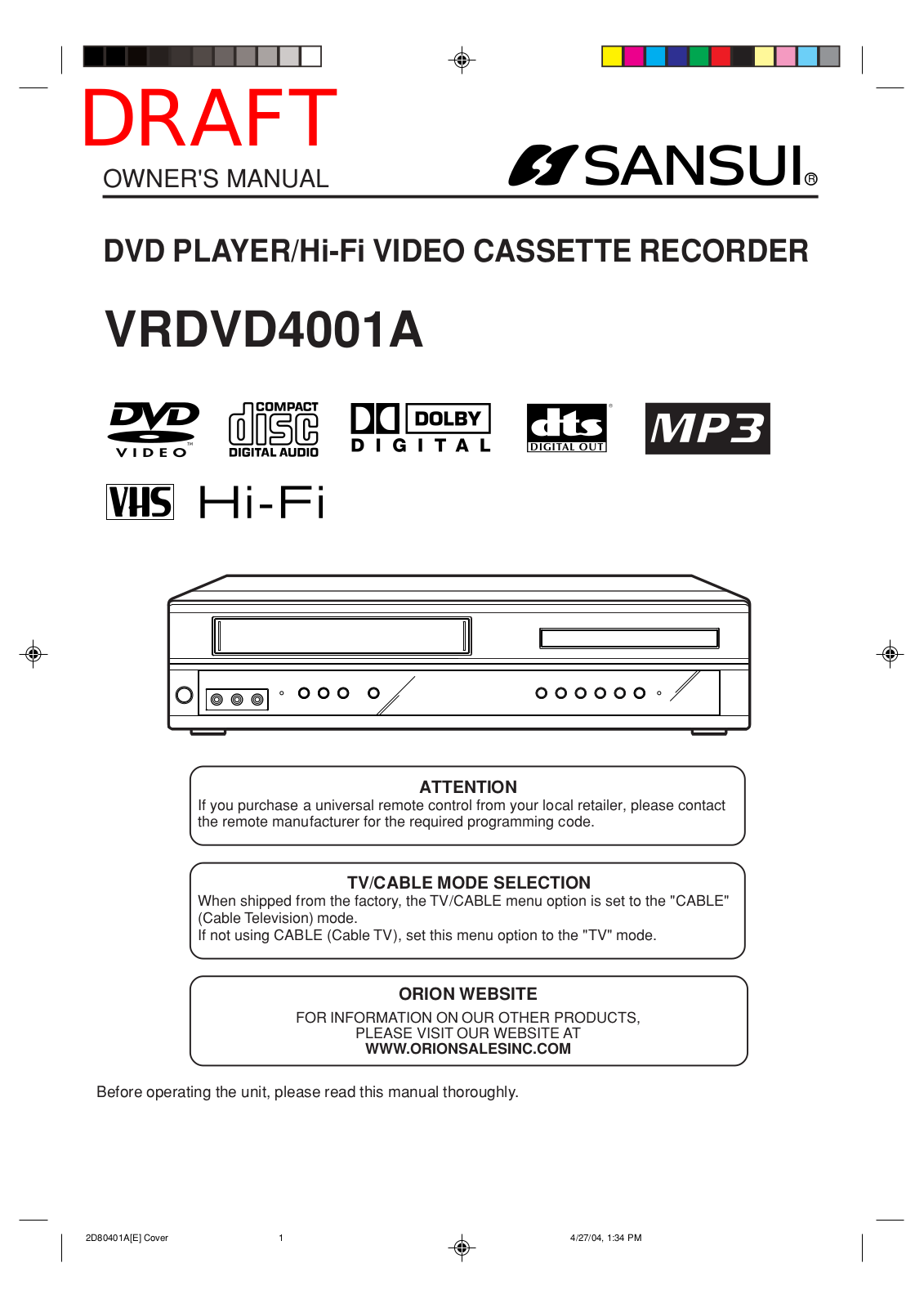 ORION ELECTRIC M2D8A Users manual