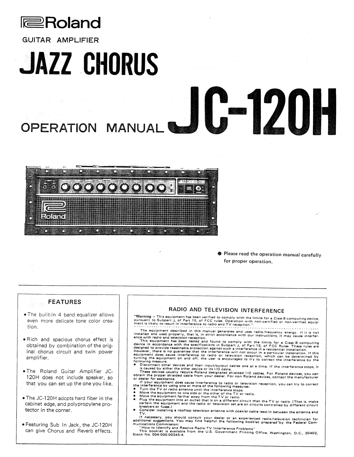 Roland Corporation JC-120H Owner's Manual