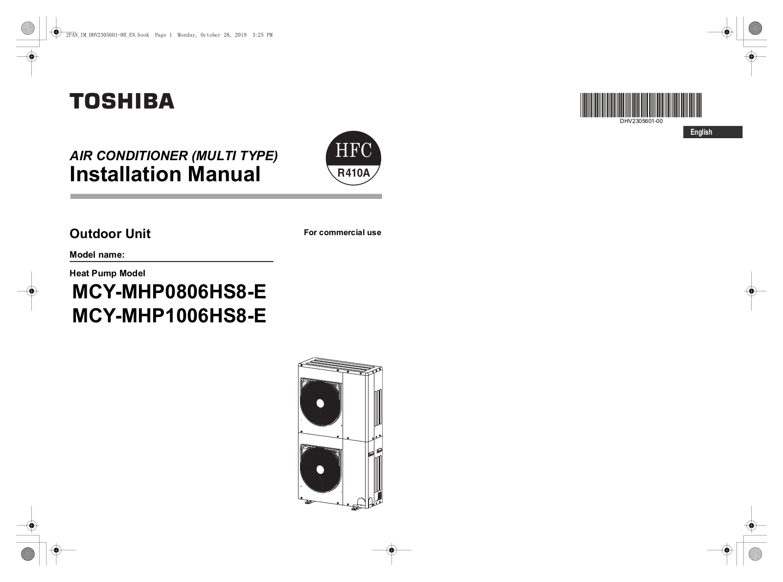 Toshiba MCY-MHP0806HS8-E, MCY-MHP1006HS8-E User Manual