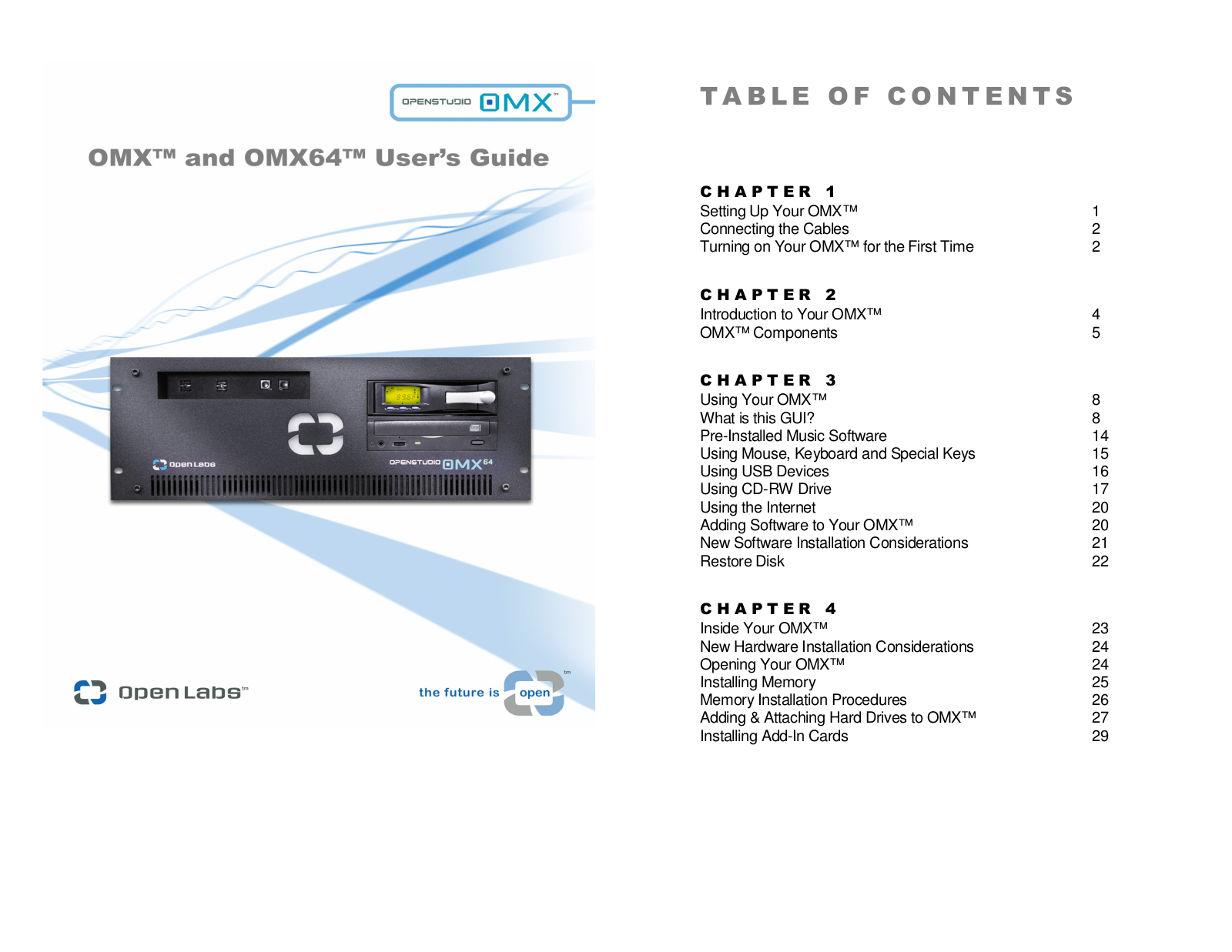 Open Labs Openstudio OMX, Openstudio OMX64 User Manual